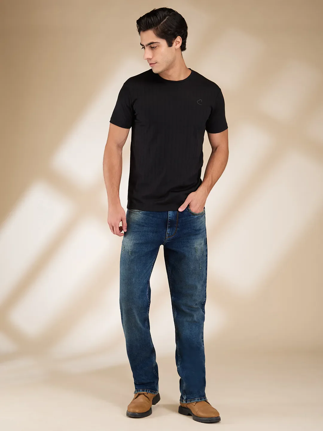 Black Slim Fit Round Neck Men's T-Shirt by Being Human Clothing - Image 2