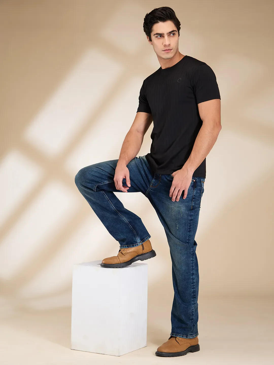 Black Slim Fit Round Neck Men's T-Shirt by Being Human Clothing - Image 6