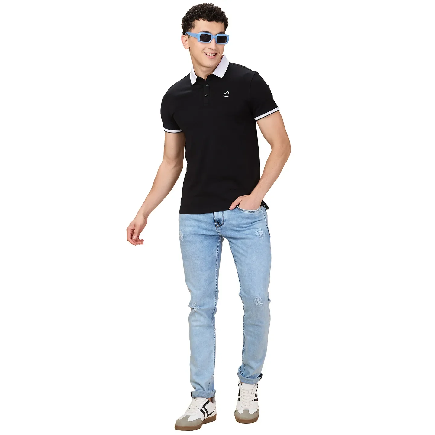 Black Regular Fit Men's Polo T-shirt by Being Human Clothing - Image 6