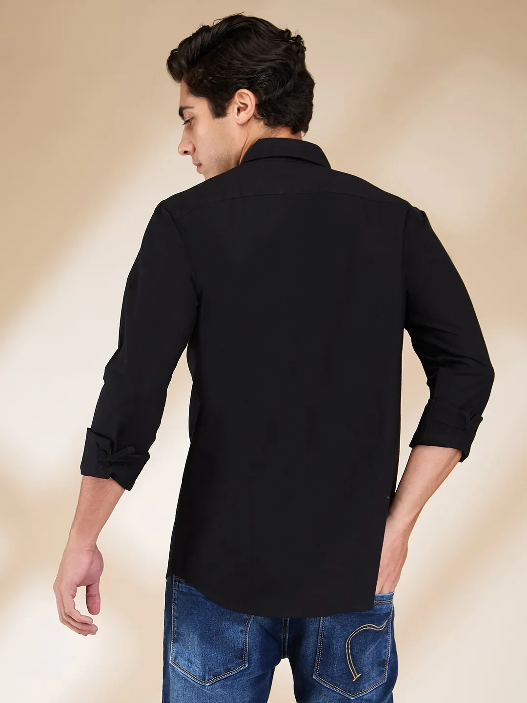 Black Moderno Fit Regular Collar Long Sleeves Men's Shirt by Being Human Clothing - Image 3