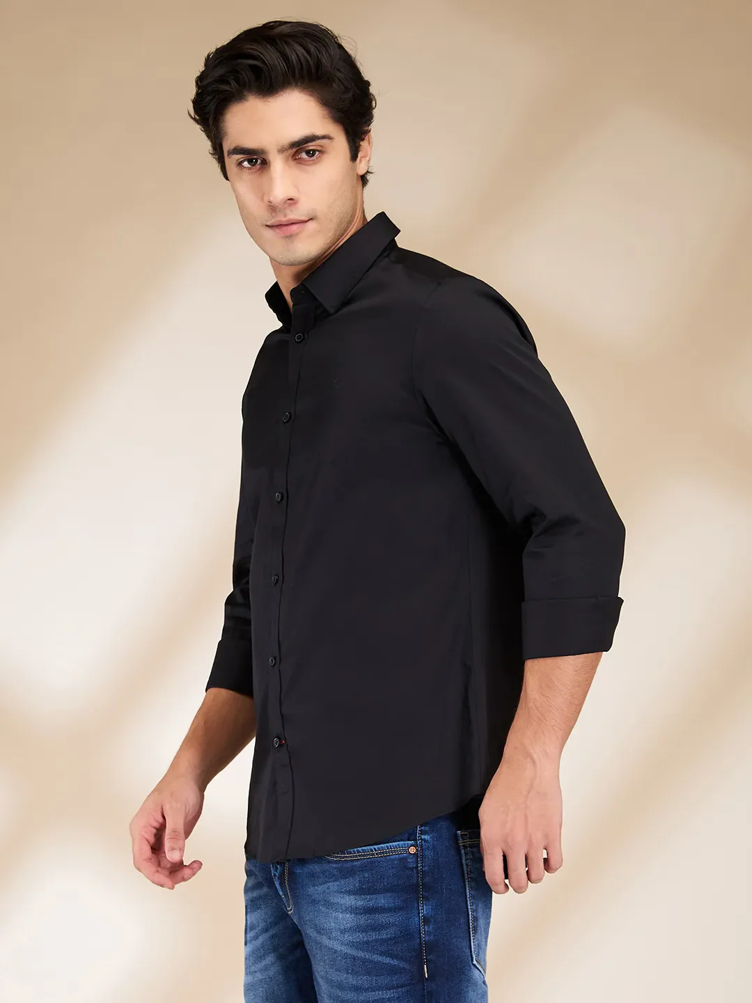 Black Slim Fit Regular Collar Men's Shirt by Being Human Clothing - Image 3
