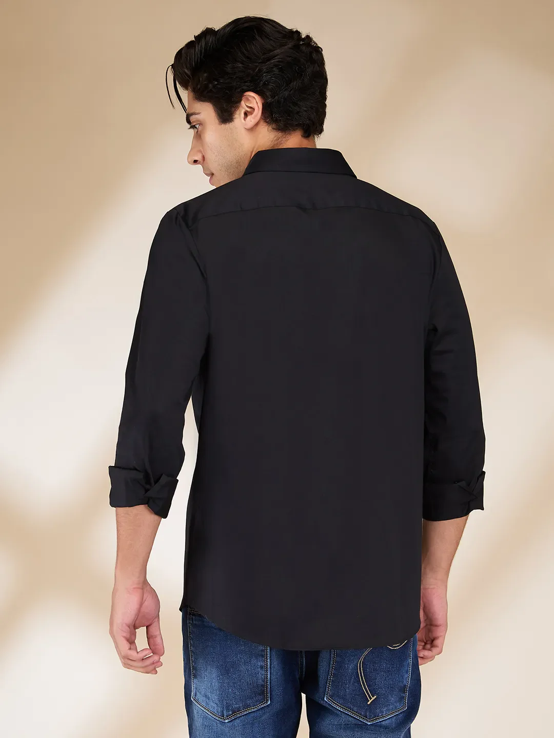 Black Slim Fit Regular Collar Men's Shirt by Being Human Clothing - Image 4