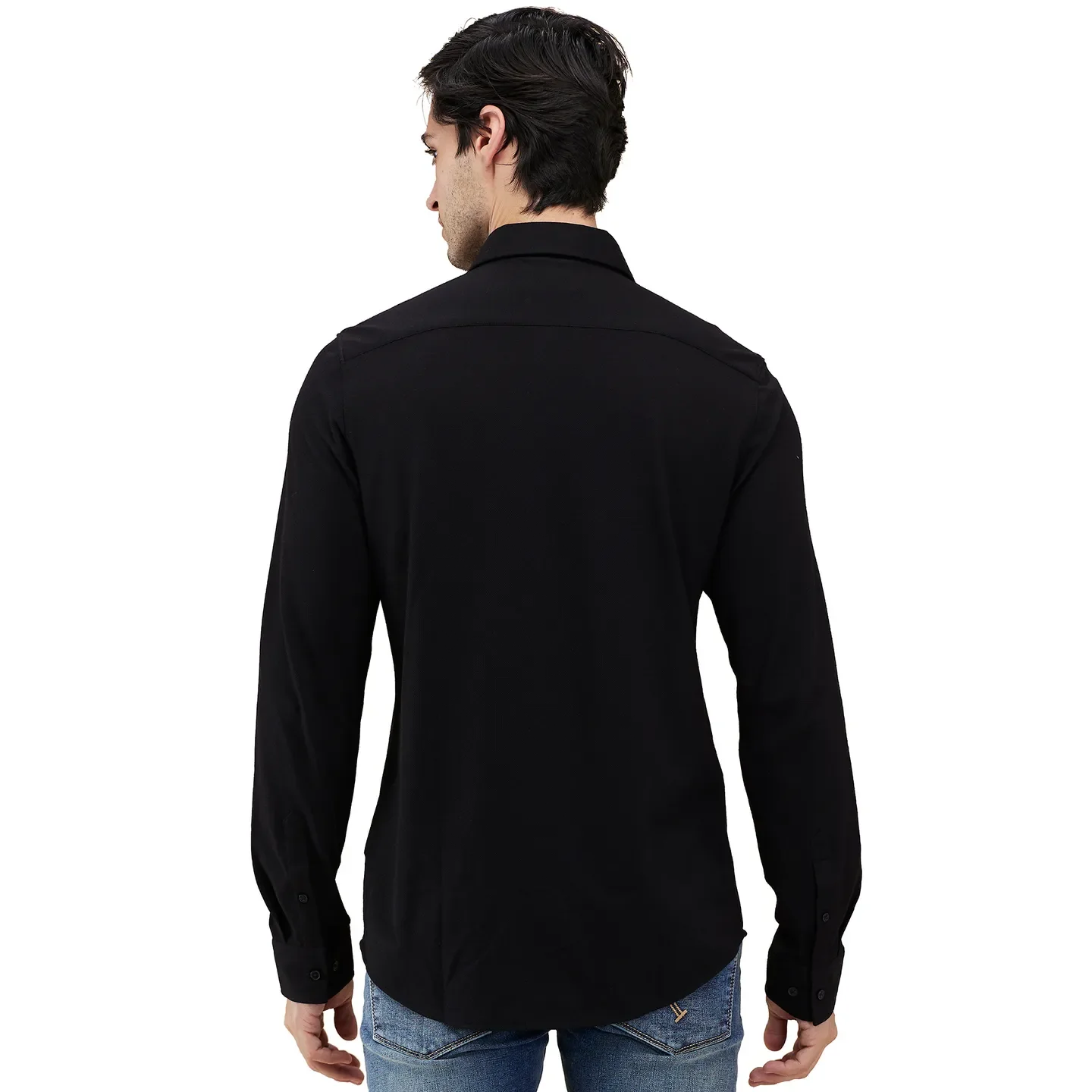 Black Slim Fit Regular Collar Men's Shirt by Being Human Clothing - Image 3