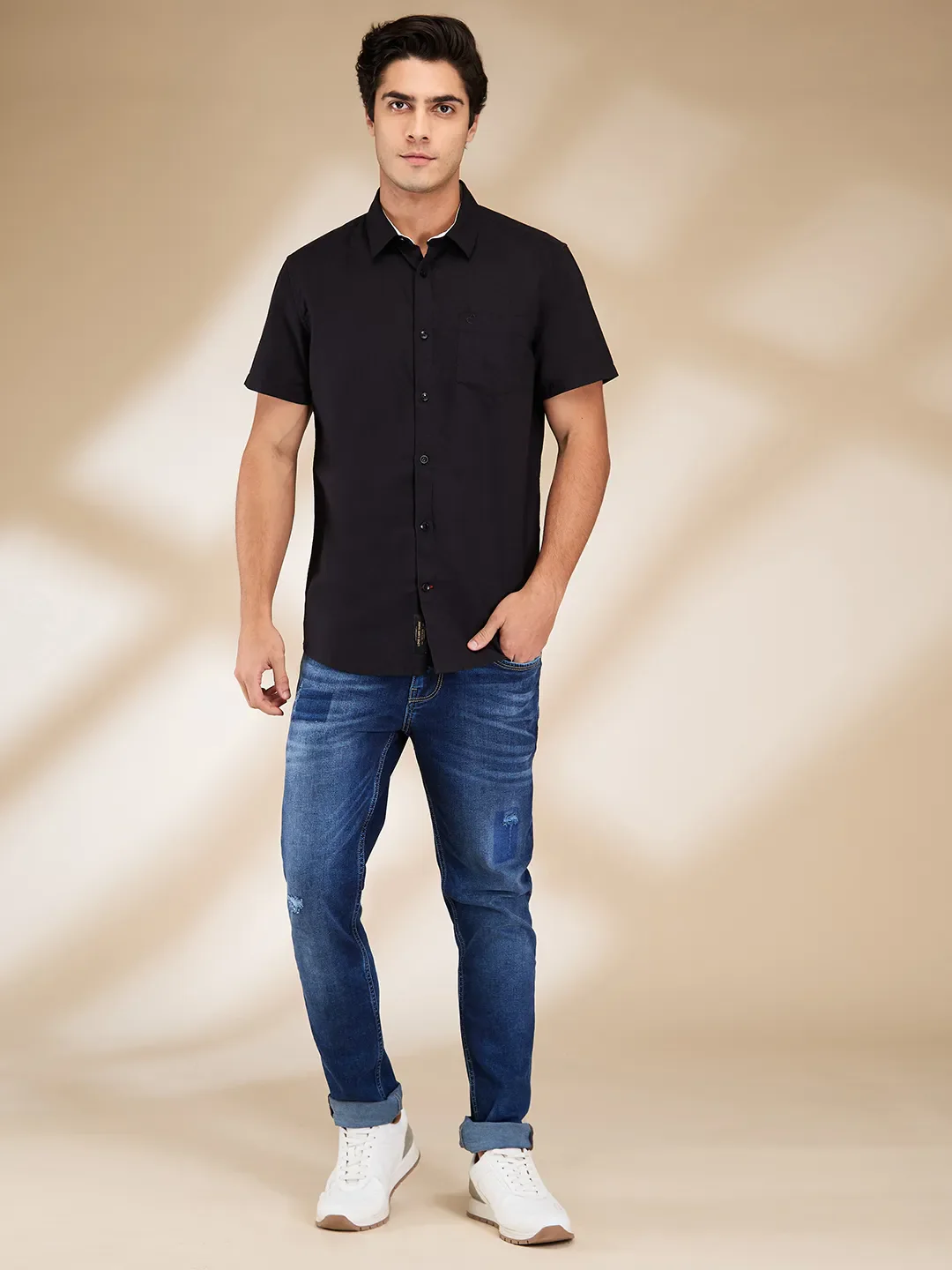 Black Slim Fit Regular Collar Men's Shirt by Being Human Clothing - Image 2