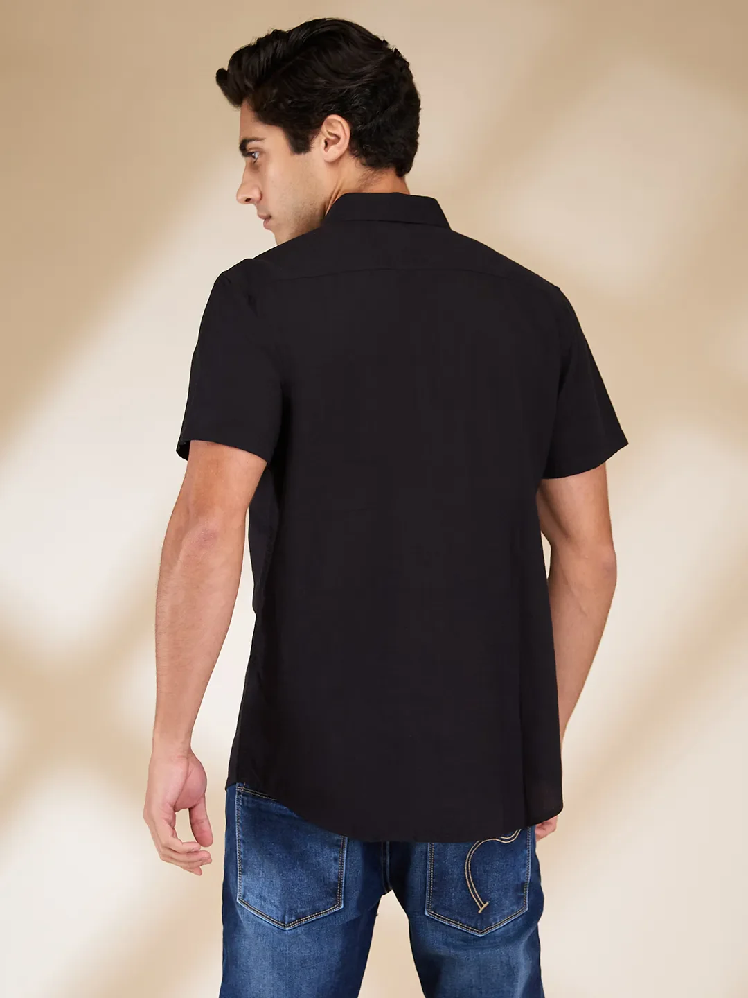 Black Slim Fit Regular Collar Men's Shirt by Being Human Clothing - Image 3