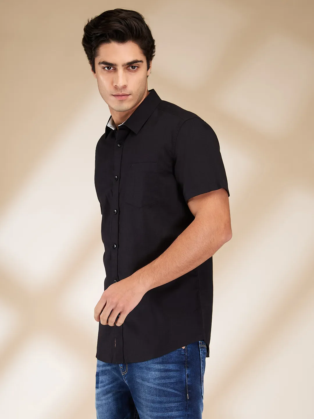 Black Slim Fit Regular Collar Men's Shirt by Being Human Clothing - Image 4