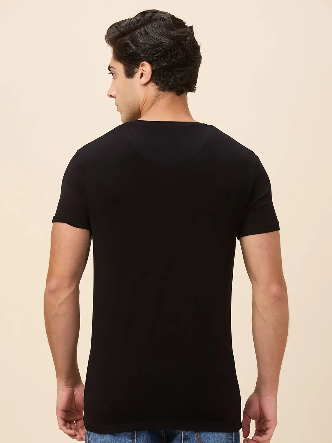 Black Slim Fit V Neck Men's T-Shirt by Being Human Clothing - Image 3