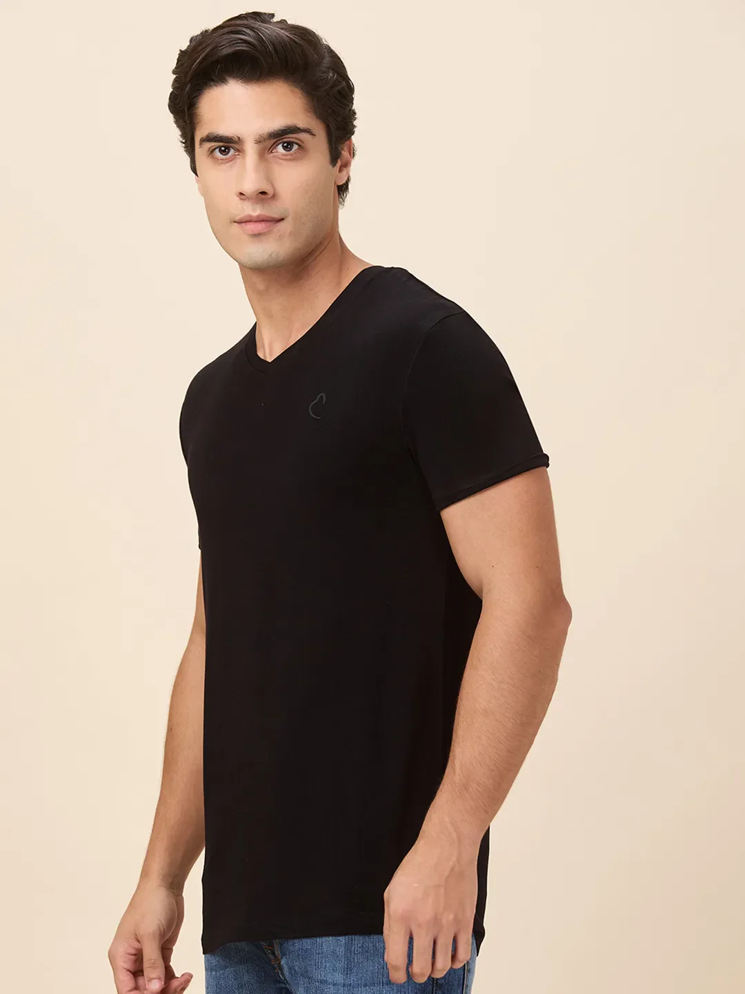 Black Slim Fit V Neck Men's T-Shirt by Being Human Clothing - Image 4