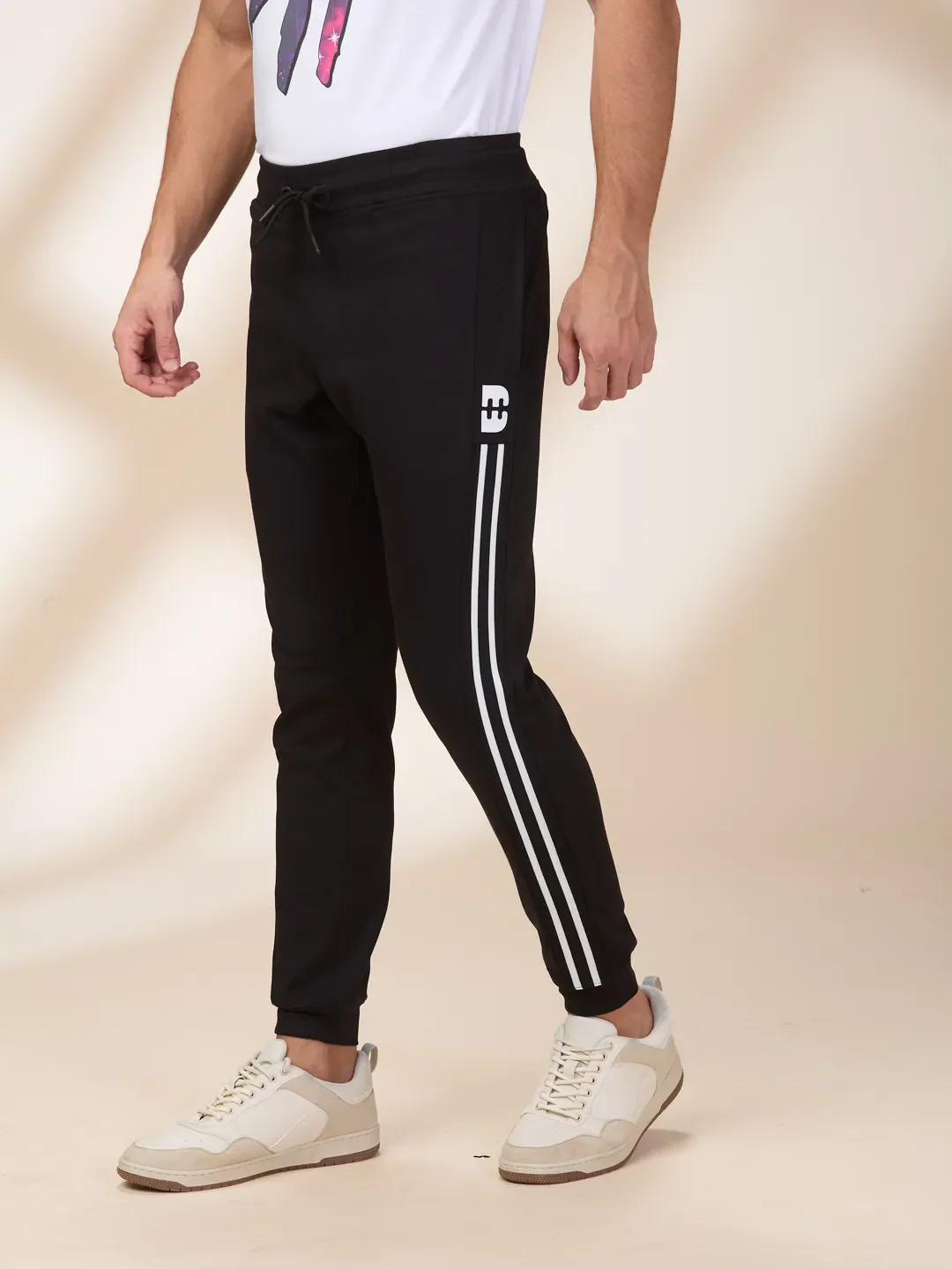 Black Regular Fit Track Pants For Men By Being Human Clothing - Image 4