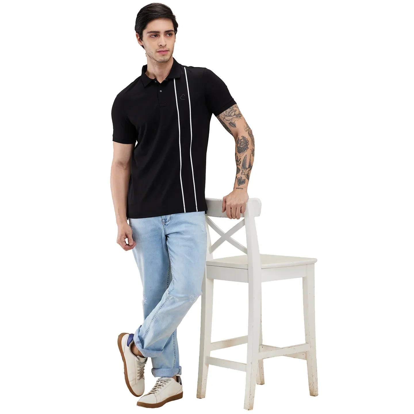 Black Regular Fit Men's Polo T-shirt by Being Human Clothing - Image 6