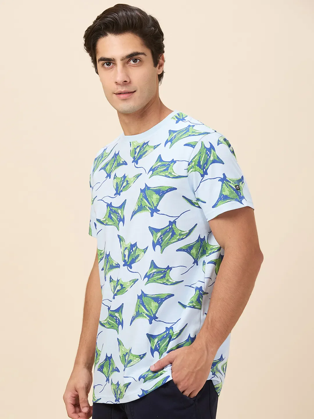 Sky Blue Easy Fit Round Neck Men's T-Shirt by Being Human Clothing - Image 4