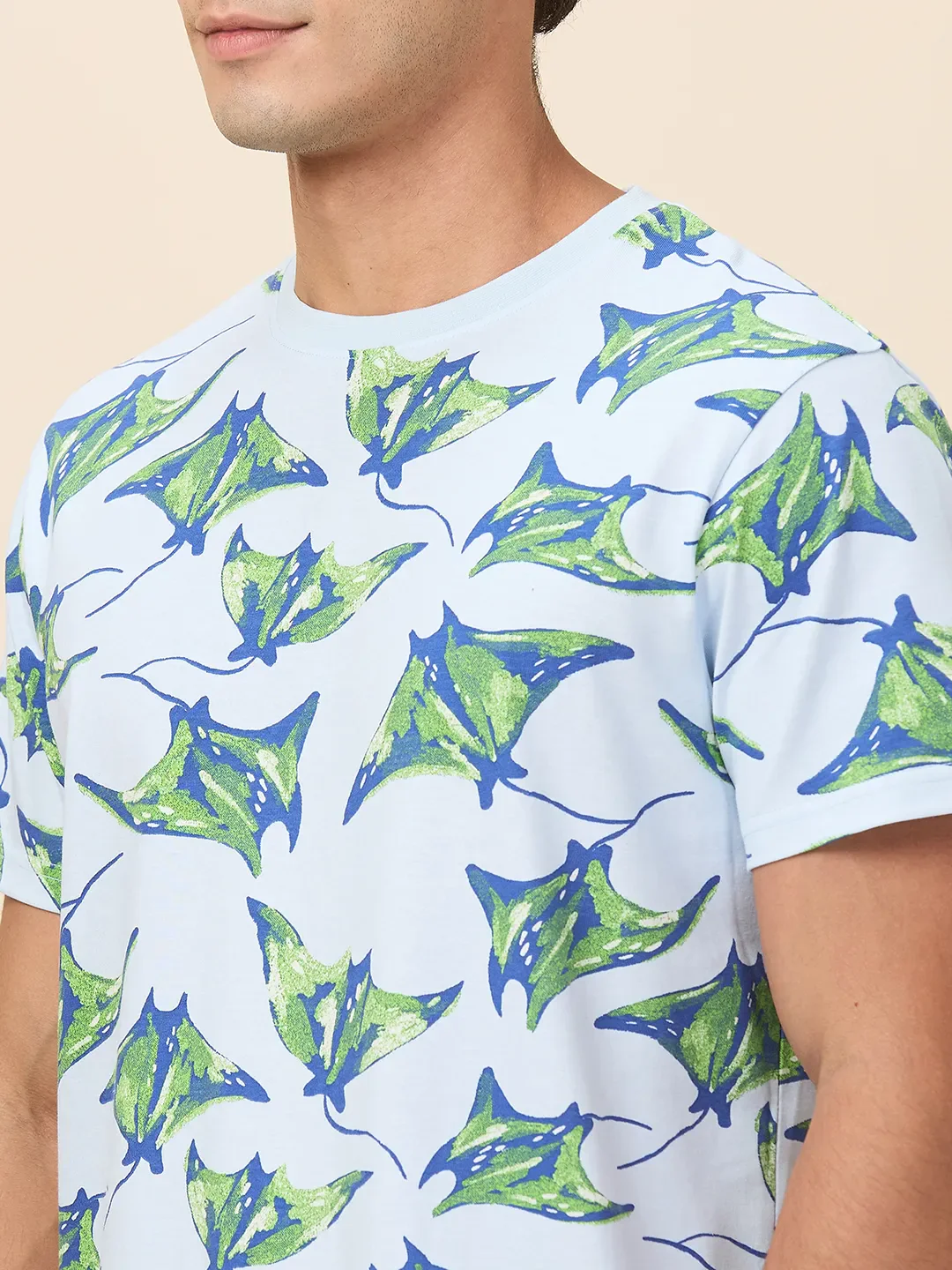 Sky Blue Easy Fit Round Neck Men's T-Shirt by Being Human Clothing - Image 5