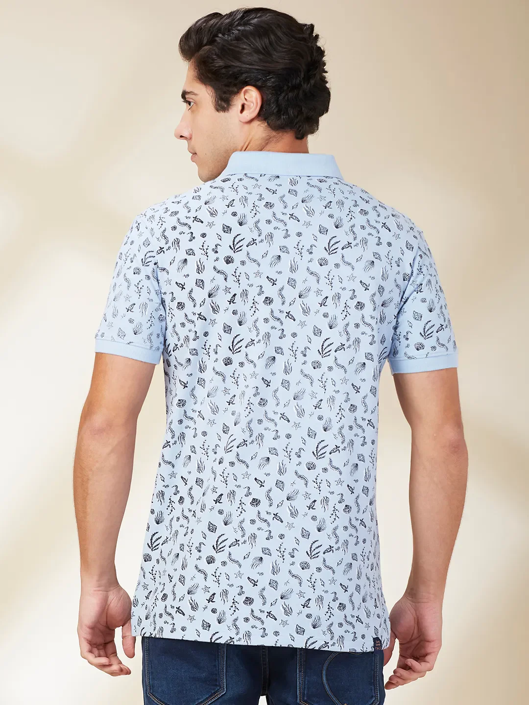 Light Blue Regular Fit Men's Polo T-shirt by Being Human Clothing - Image 3