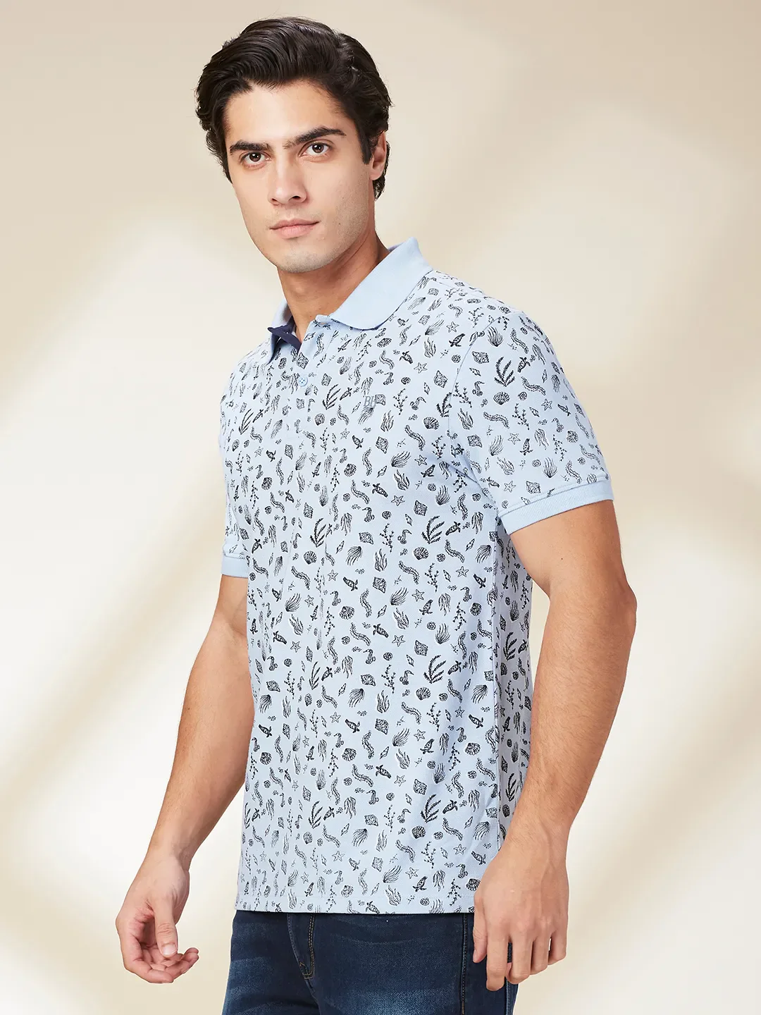 Light Blue Regular Fit Men's Polo T-shirt by Being Human Clothing - Image 4
