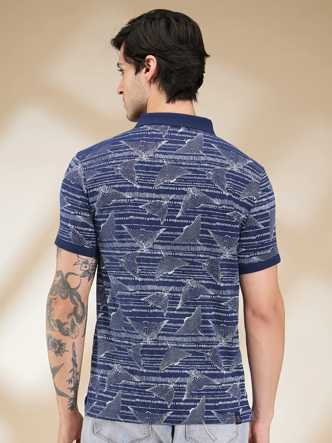 Midnight Blue Regular Fit Men's Polo T-shirt by Being Human Clothing - Image 3