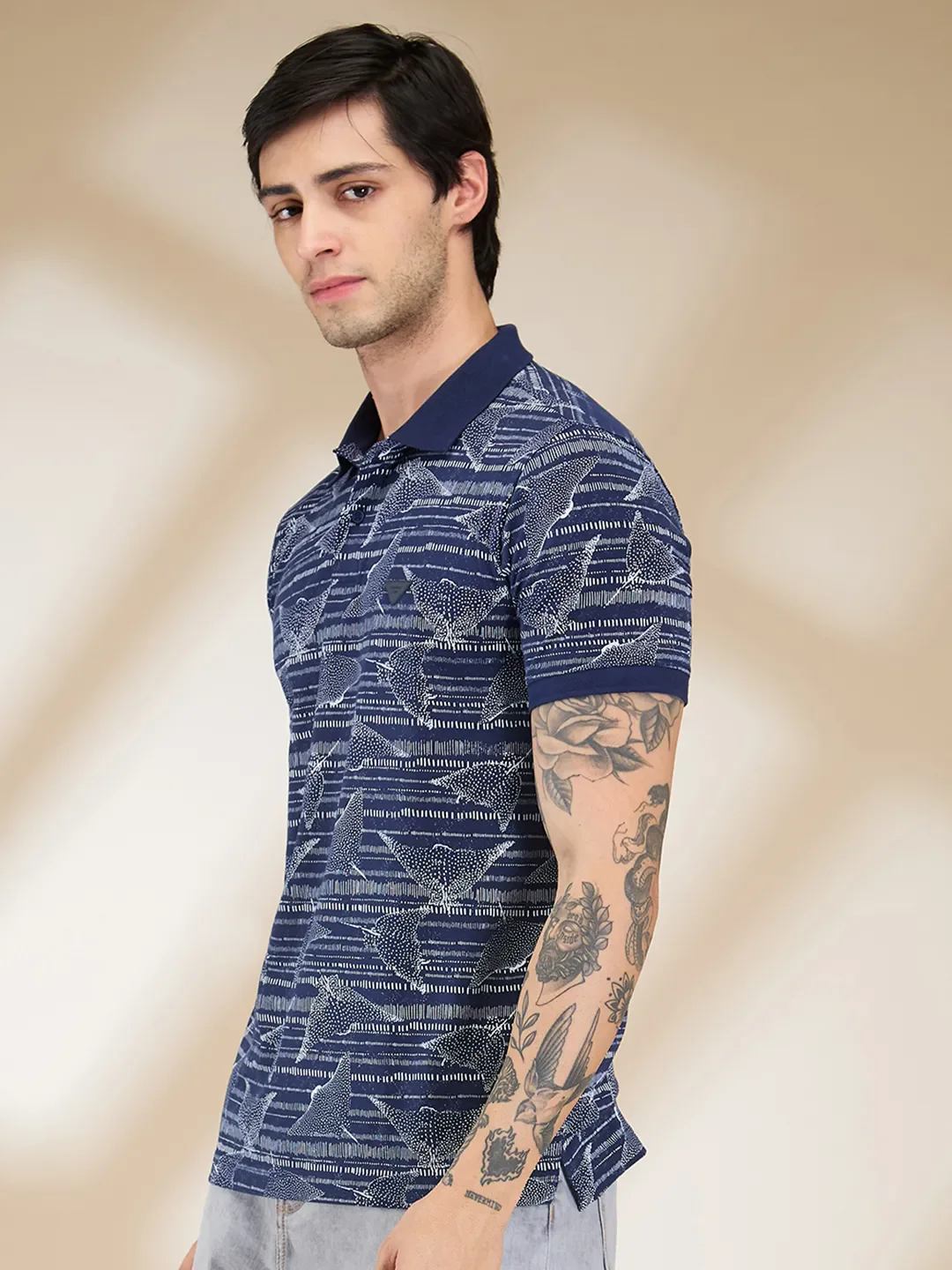 Midnight Blue Regular Fit Men's Polo T-shirt by Being Human Clothing - Image 4