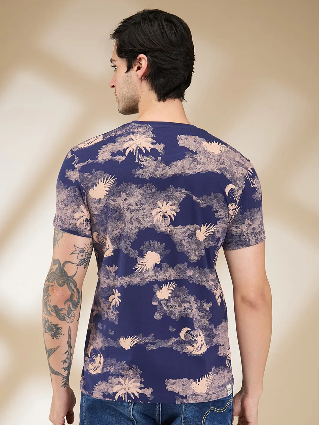 Blue Slim Fit Men's Short Sleeves T-Shirt by Being Human Clothing - Image 3