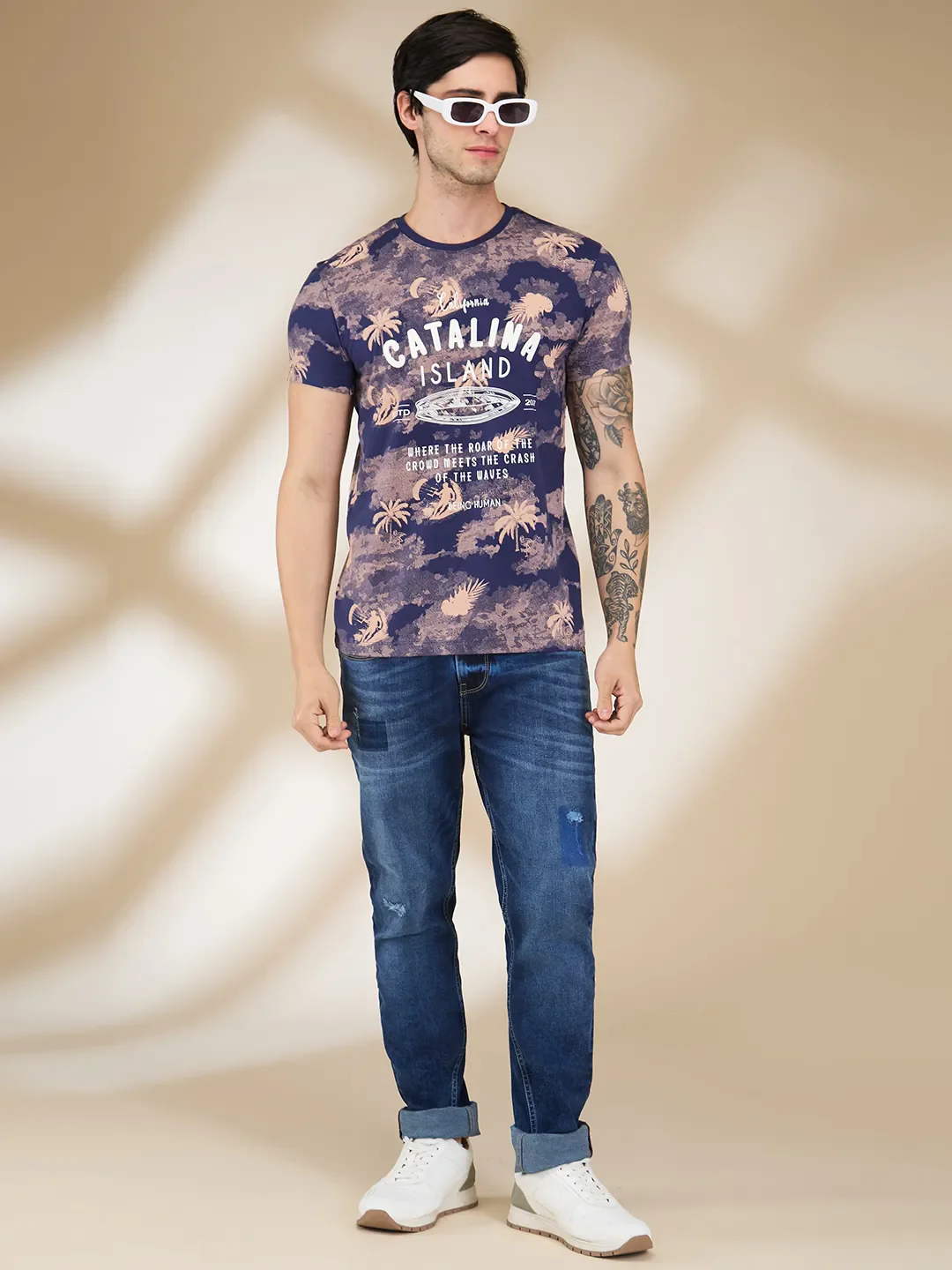 Blue Slim Fit Men's Short Sleeves T-Shirt by Being Human Clothing - Image 6