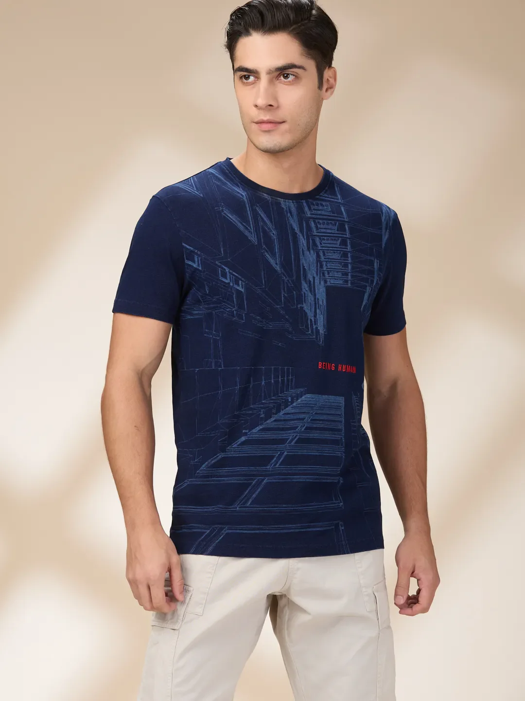 Indigo Slim Fit Round Neck Men's T-Shirt by Being Human Clothing