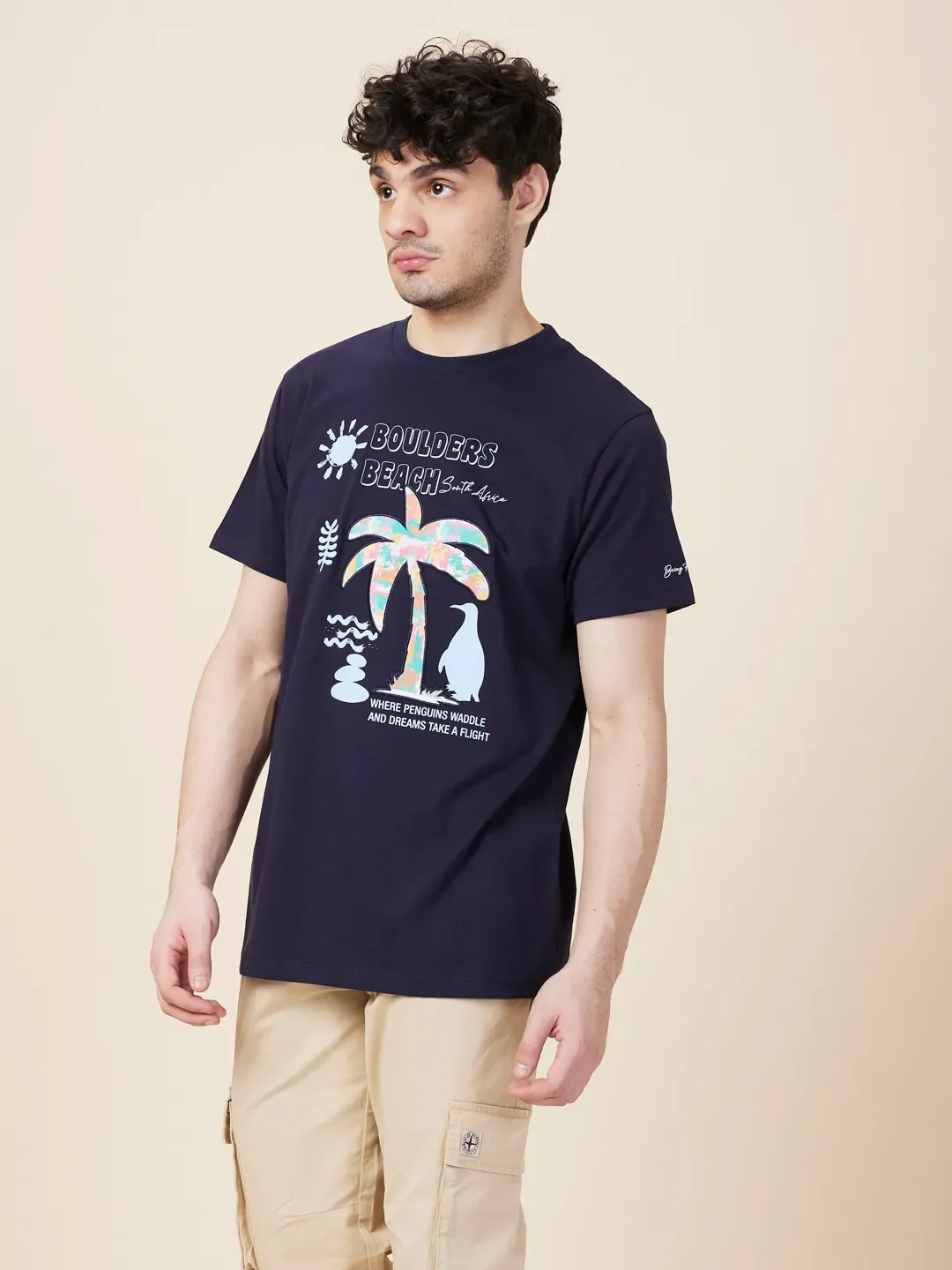 Midnight Blue Easy Fit Round Neck Men's T-Shirt by Being Human Clothing - Image 4