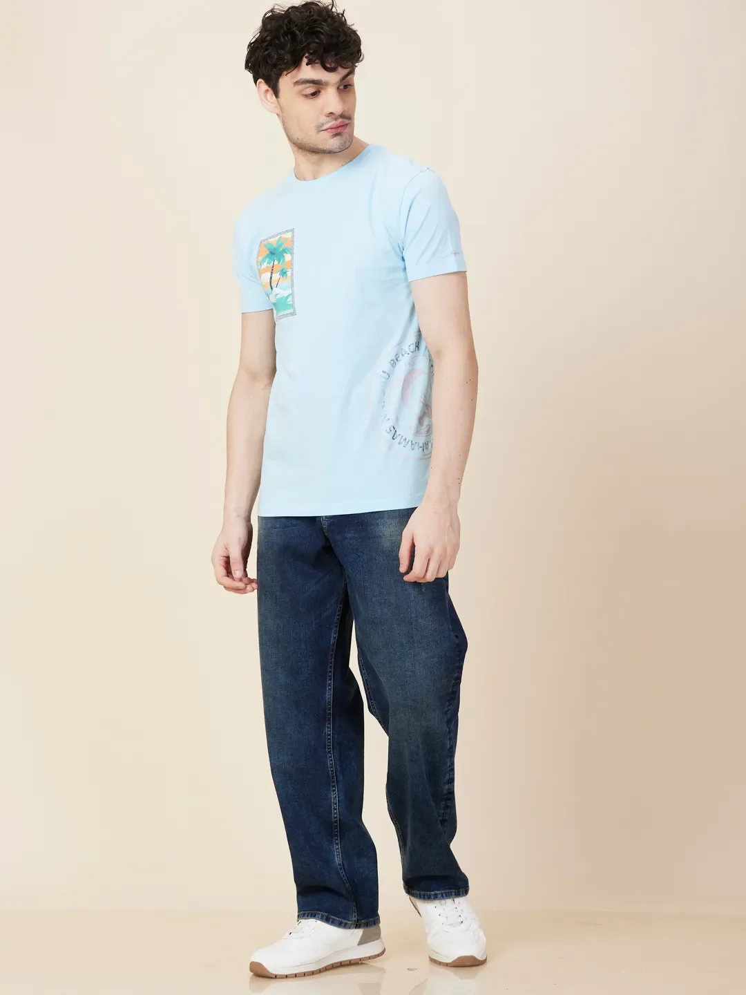 Sky Blue Slim Fit Round Neck Men's T-Shirt by Being Human Clothing - Image 2