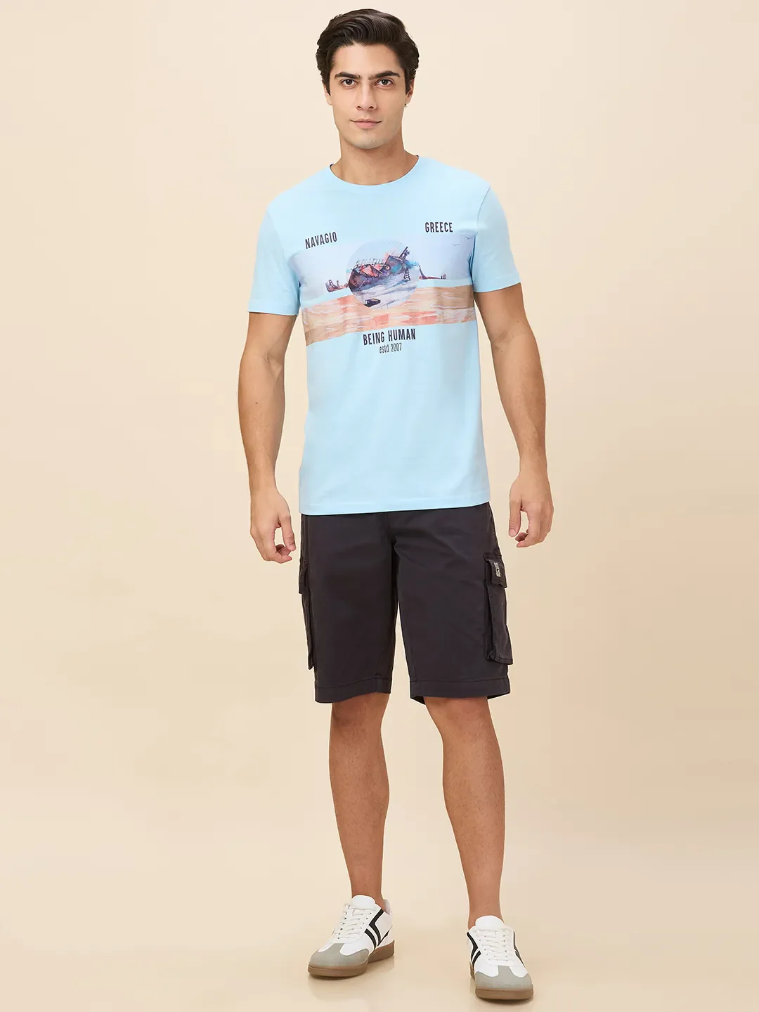 Sky Blue Slim Fit Round Neck Men's T-Shirt by Being Human Clothing - Image 2