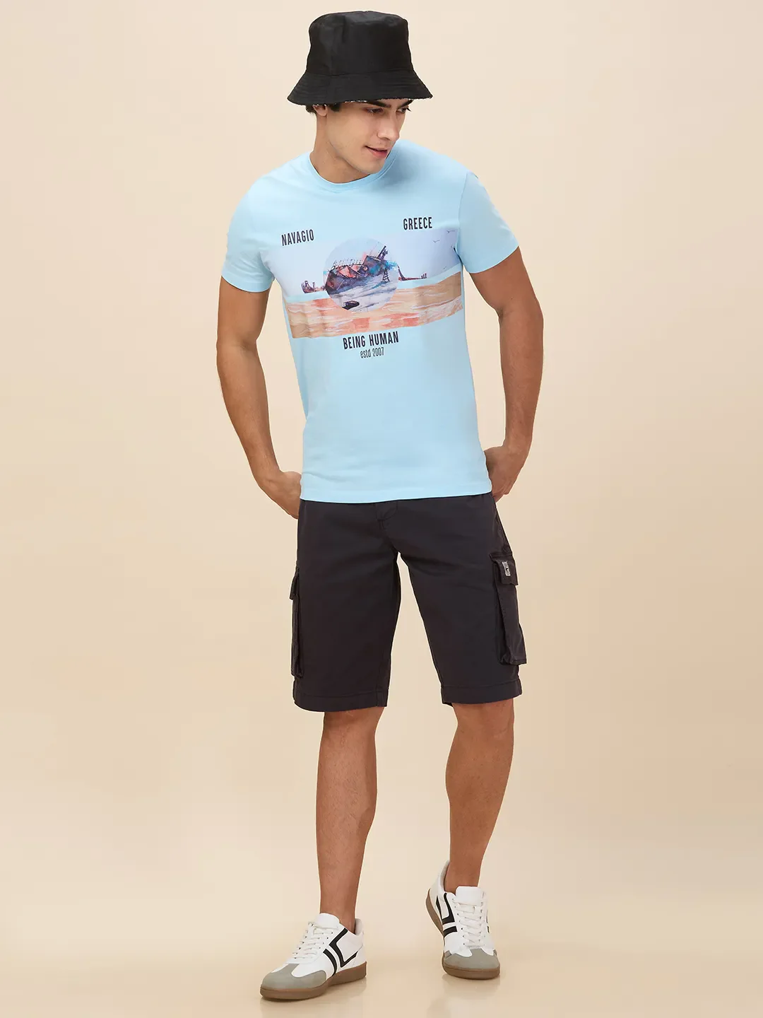 Sky Blue Slim Fit Round Neck Men's T-Shirt by Being Human Clothing - Image 6