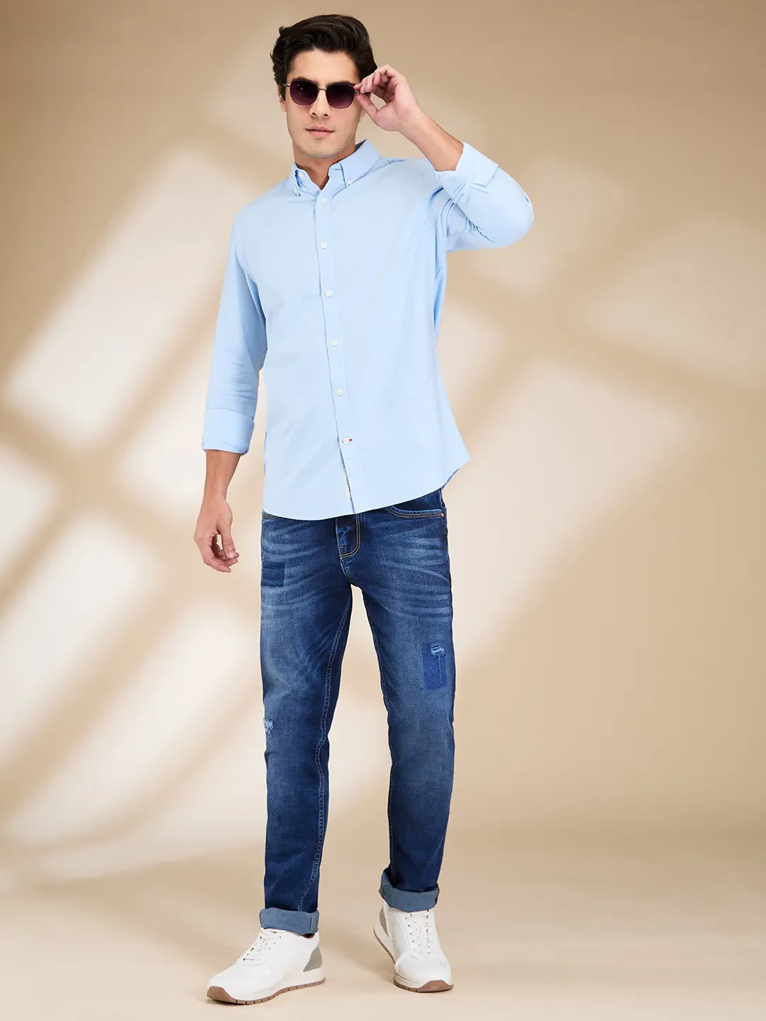 Sky Blue Slim Fit Regular Collar Men's Shirt by Being Human Clothing - Image 6