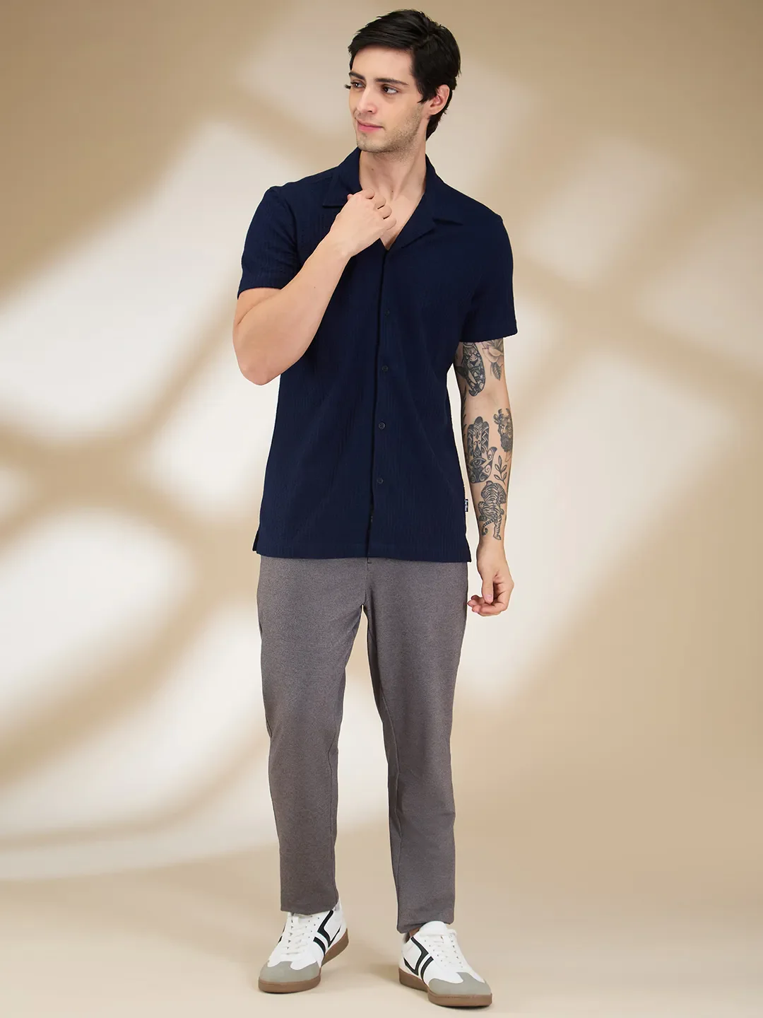 Blue Moderno Fit Regular Collar Short Sleeves Men's Shirt by Being Human Clothing - Image 2