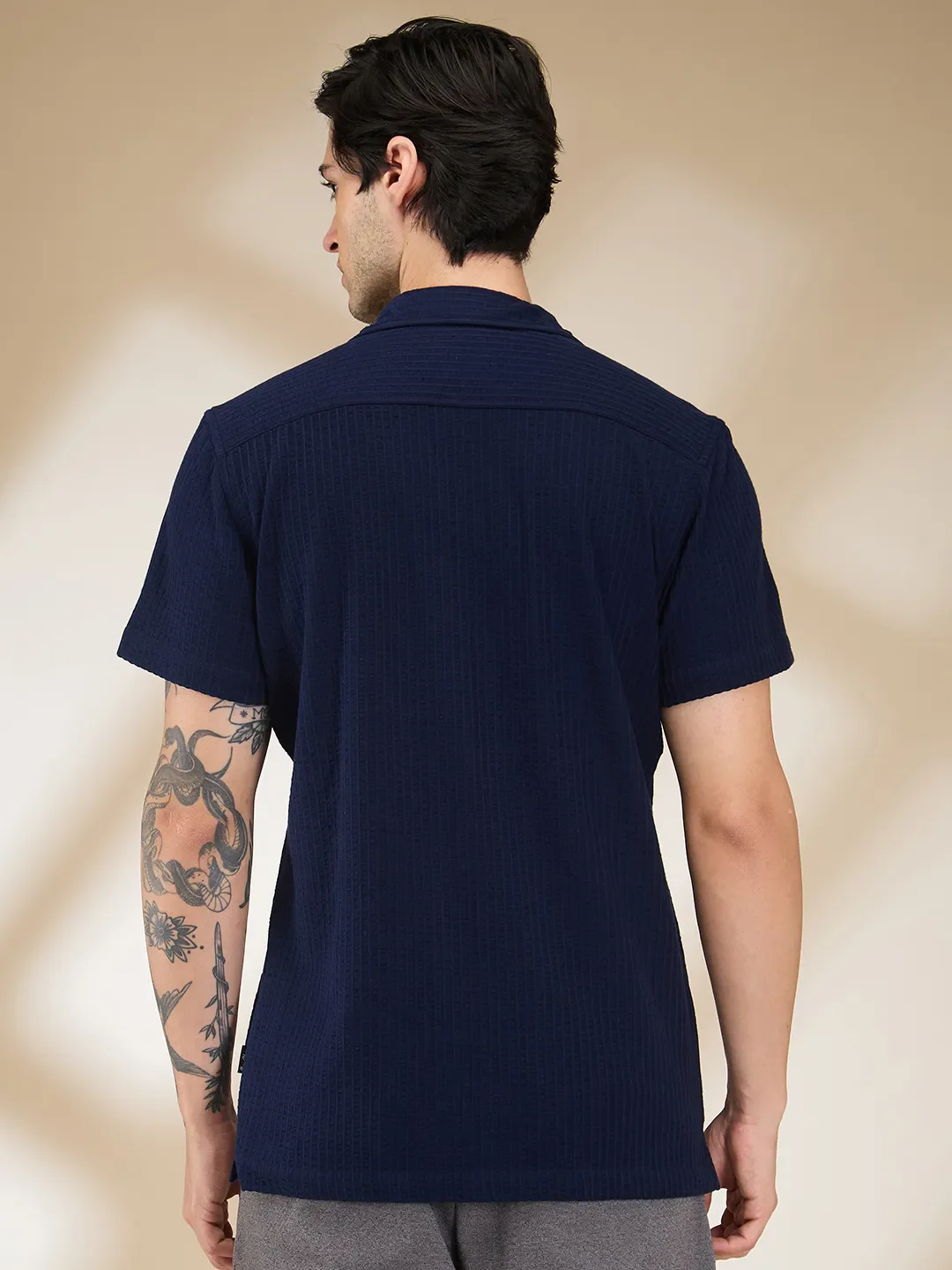 Blue Moderno Fit Regular Collar Short Sleeves Men's Shirt by Being Human Clothing - Image 3