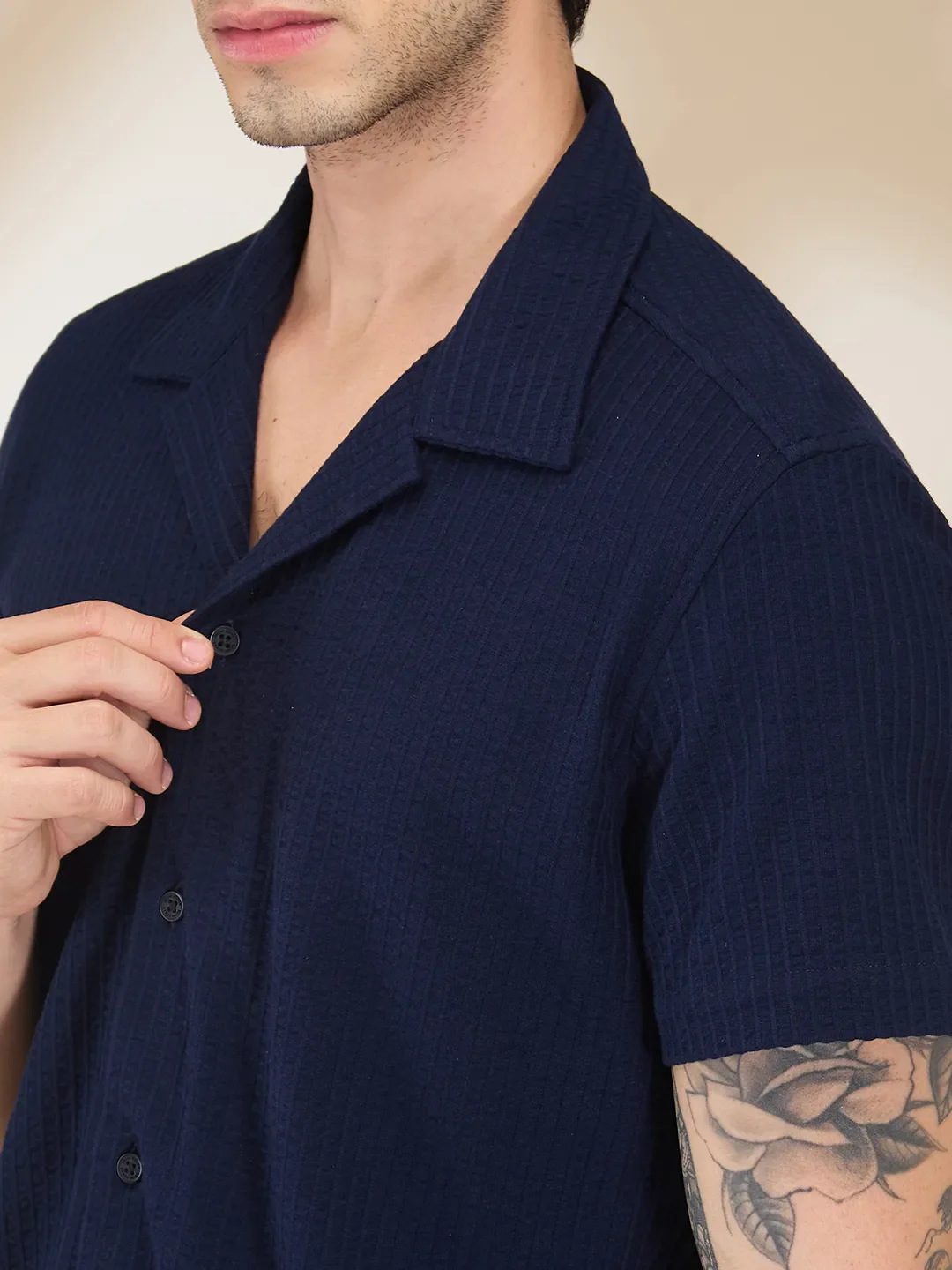 Blue Moderno Fit Regular Collar Short Sleeves Men's Shirt by Being Human Clothing - Image 5