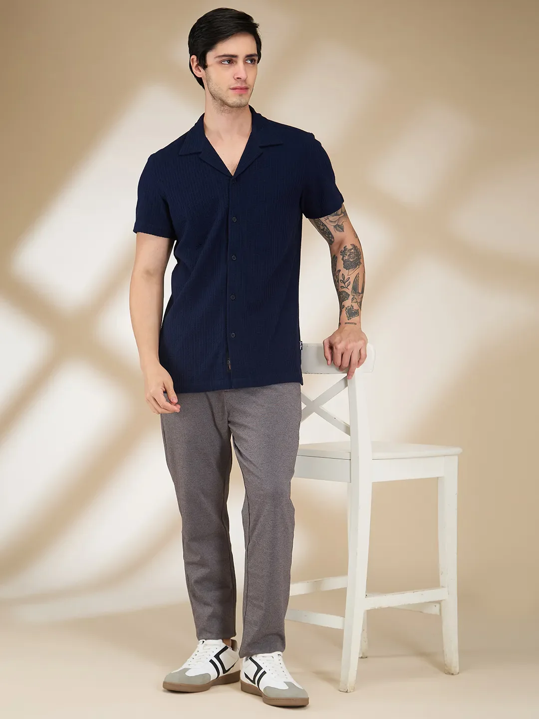 Blue Moderno Fit Regular Collar Short Sleeves Men's Shirt by Being Human Clothing - Image 6