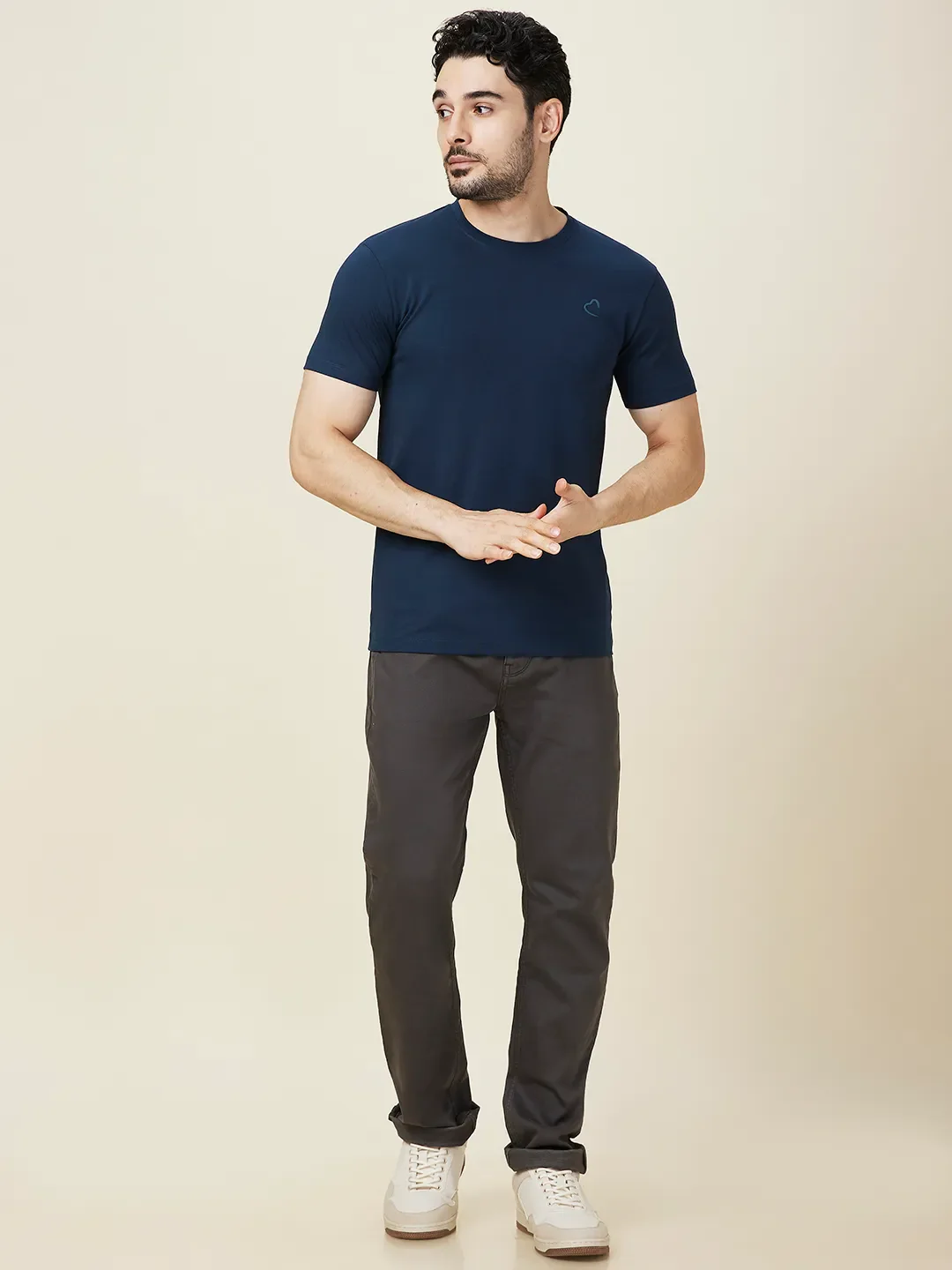 Navy Slim Fit Round Neck Men's T-Shirt by Being Human Clothing - Image 2