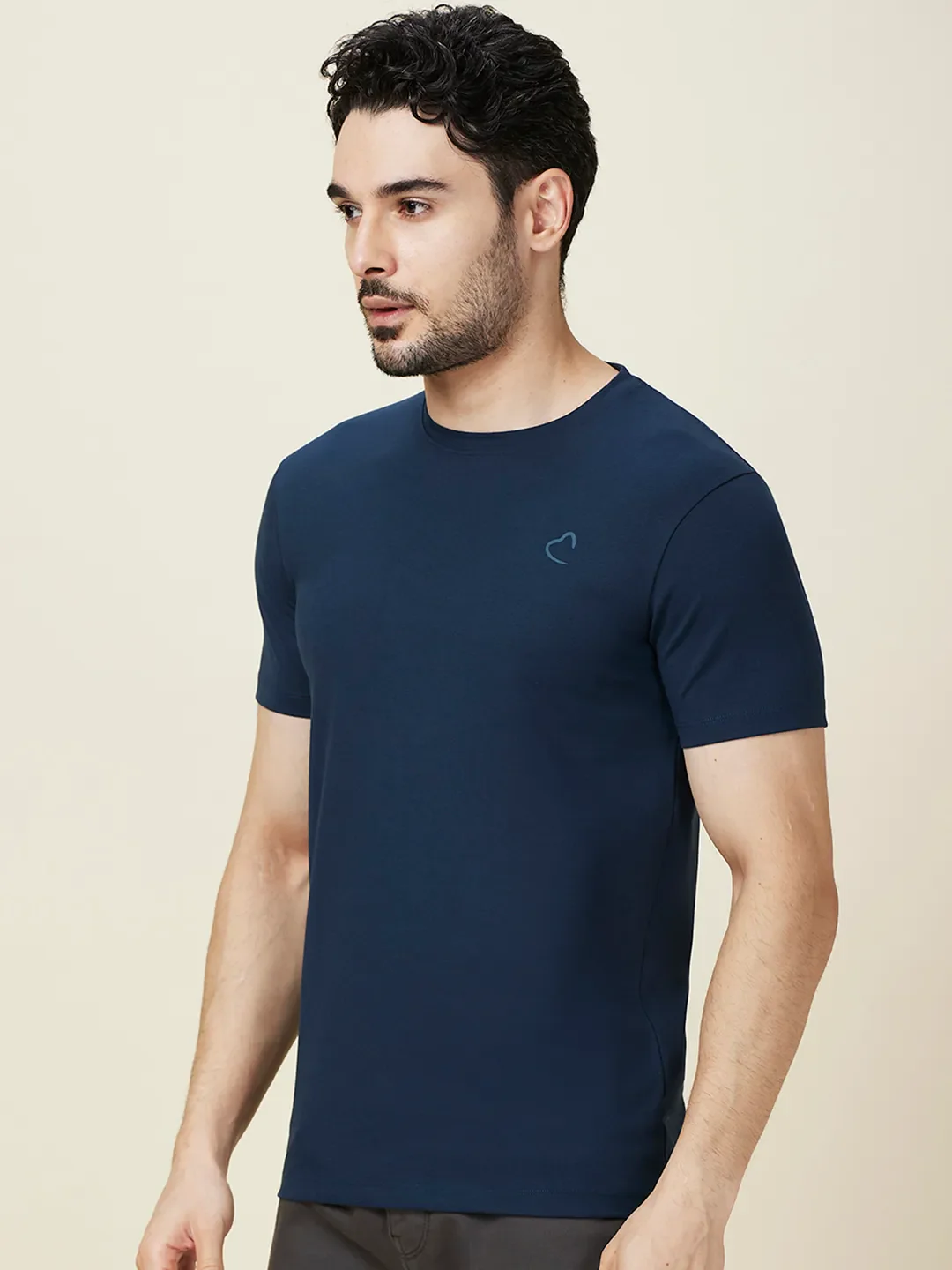 Navy Slim Fit Round Neck Men's T-Shirt by Being Human Clothing - Image 4