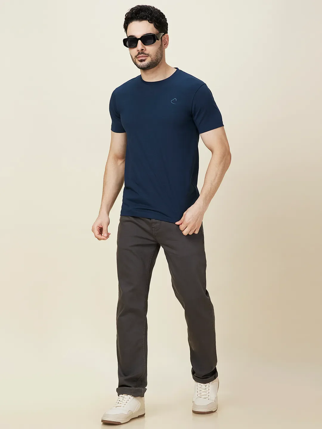 Navy Slim Fit Round Neck Men's T-Shirt by Being Human Clothing - Image 6