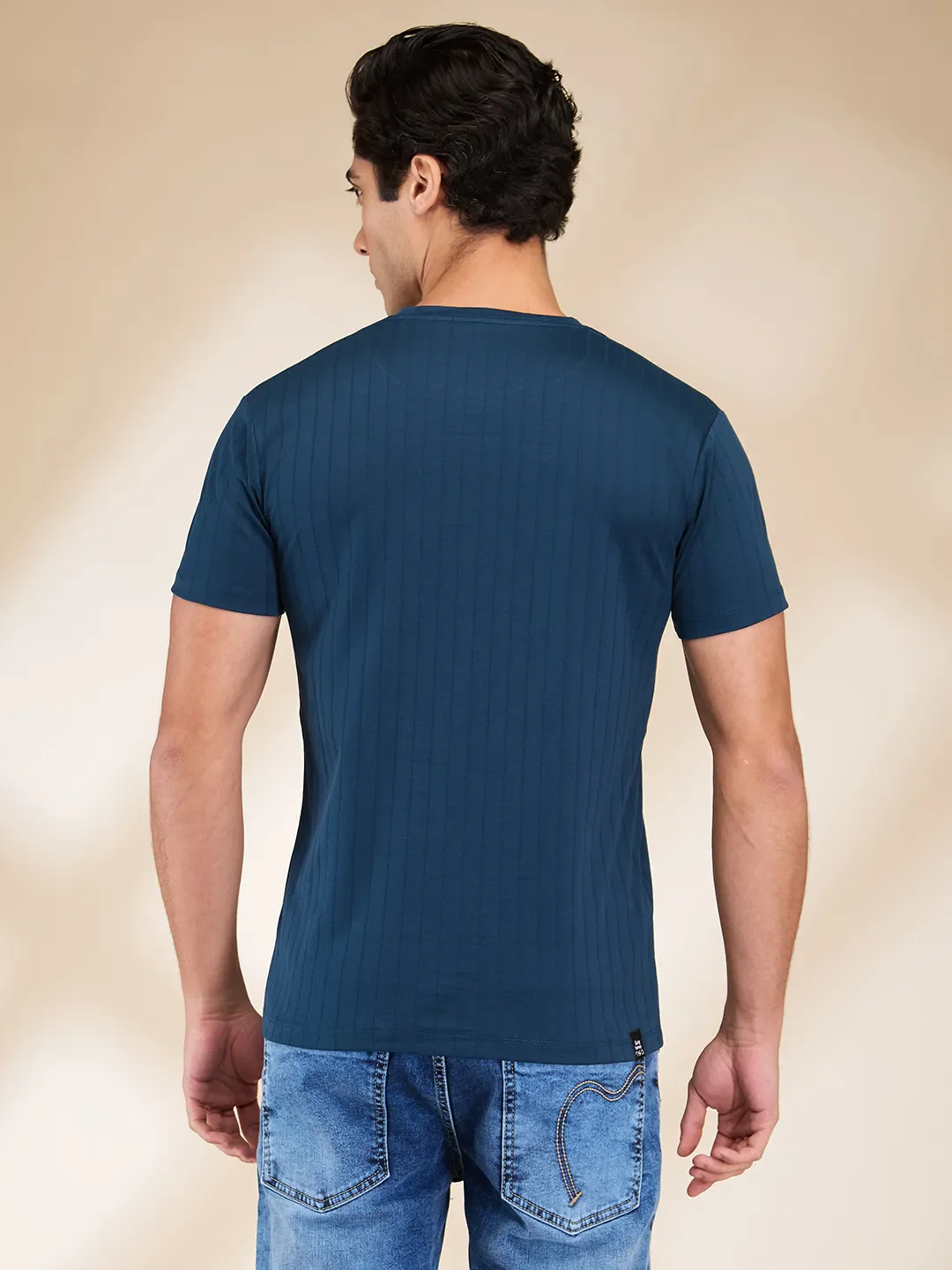 Navy Slim Fit Round Neck Men's T-Shirt by Being Human Clothing - Image 3