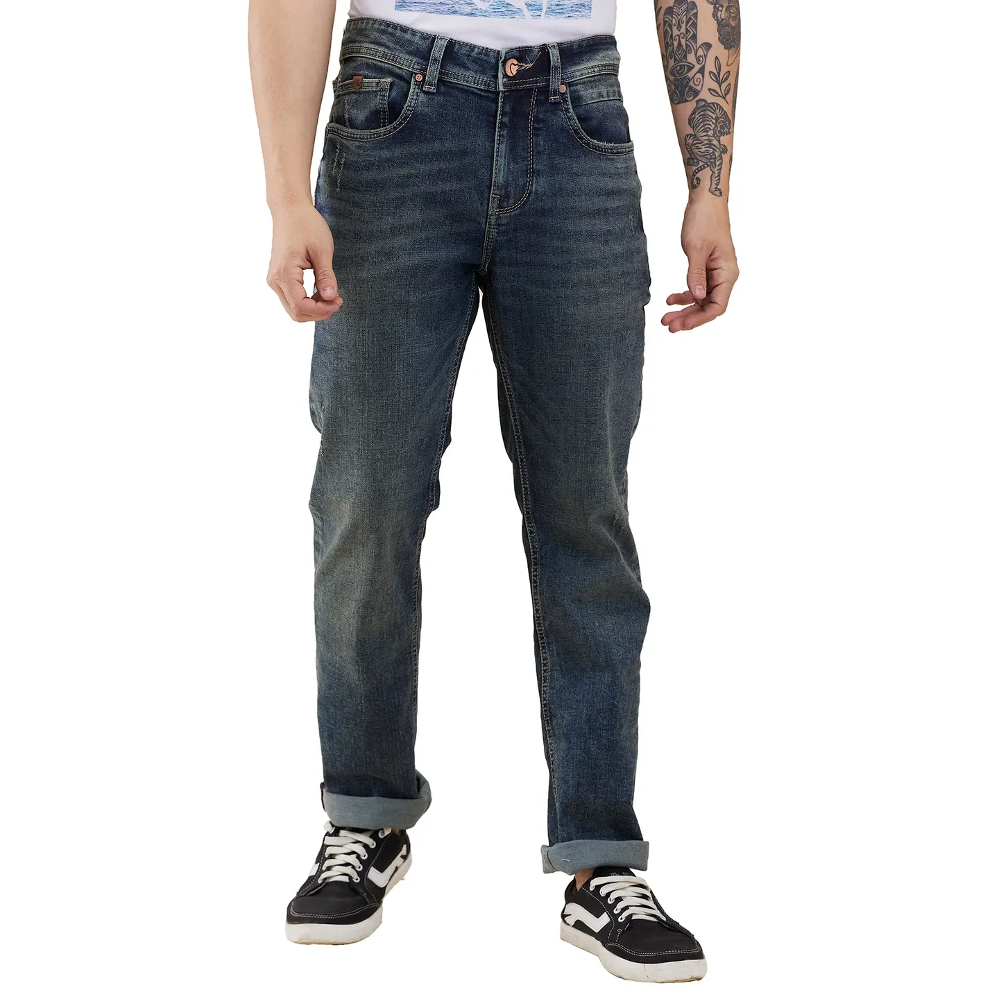 Blue Straight Fit Denims For Men By Being Human Clothing