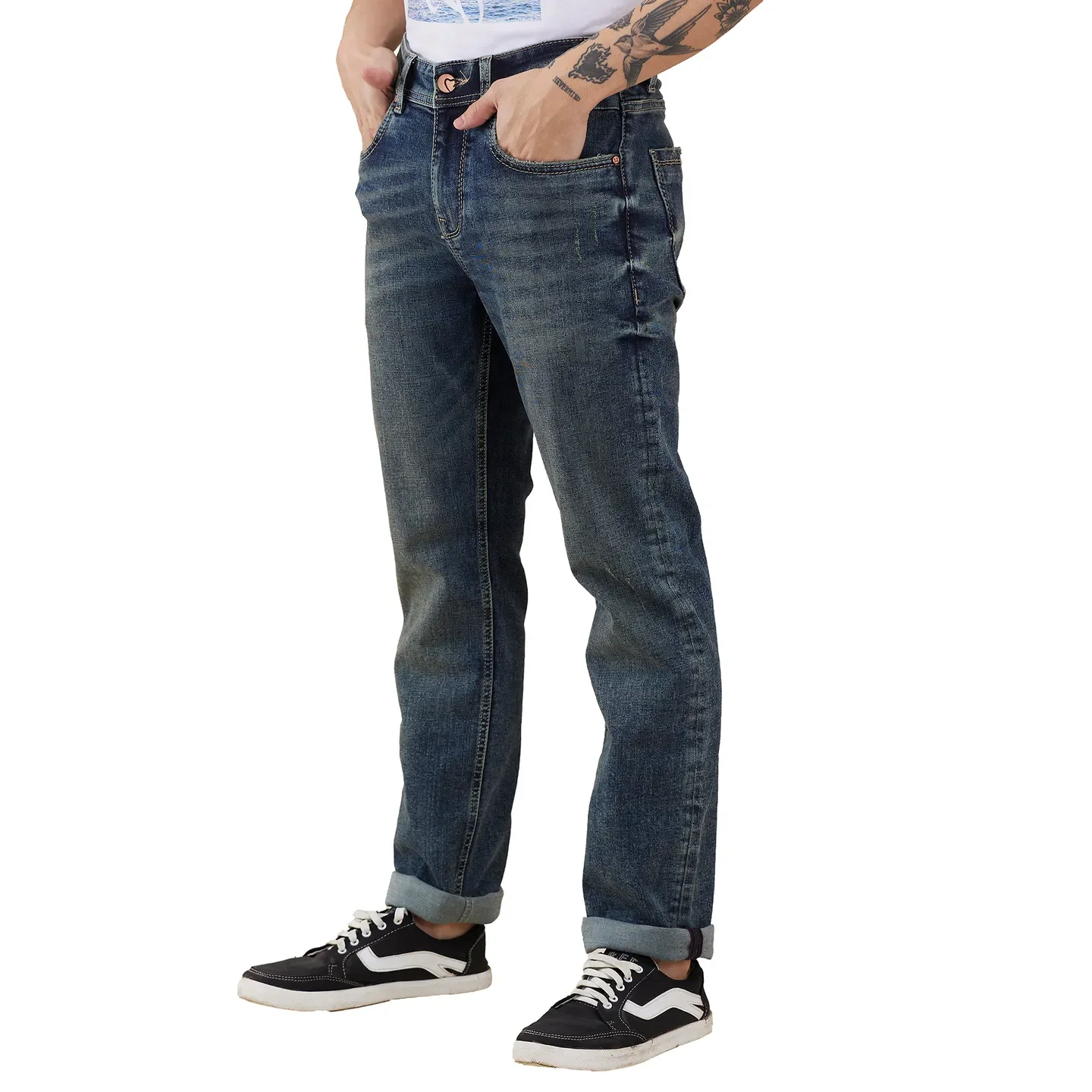 Blue Straight Fit Denims For Men By Being Human Clothing - Image 4