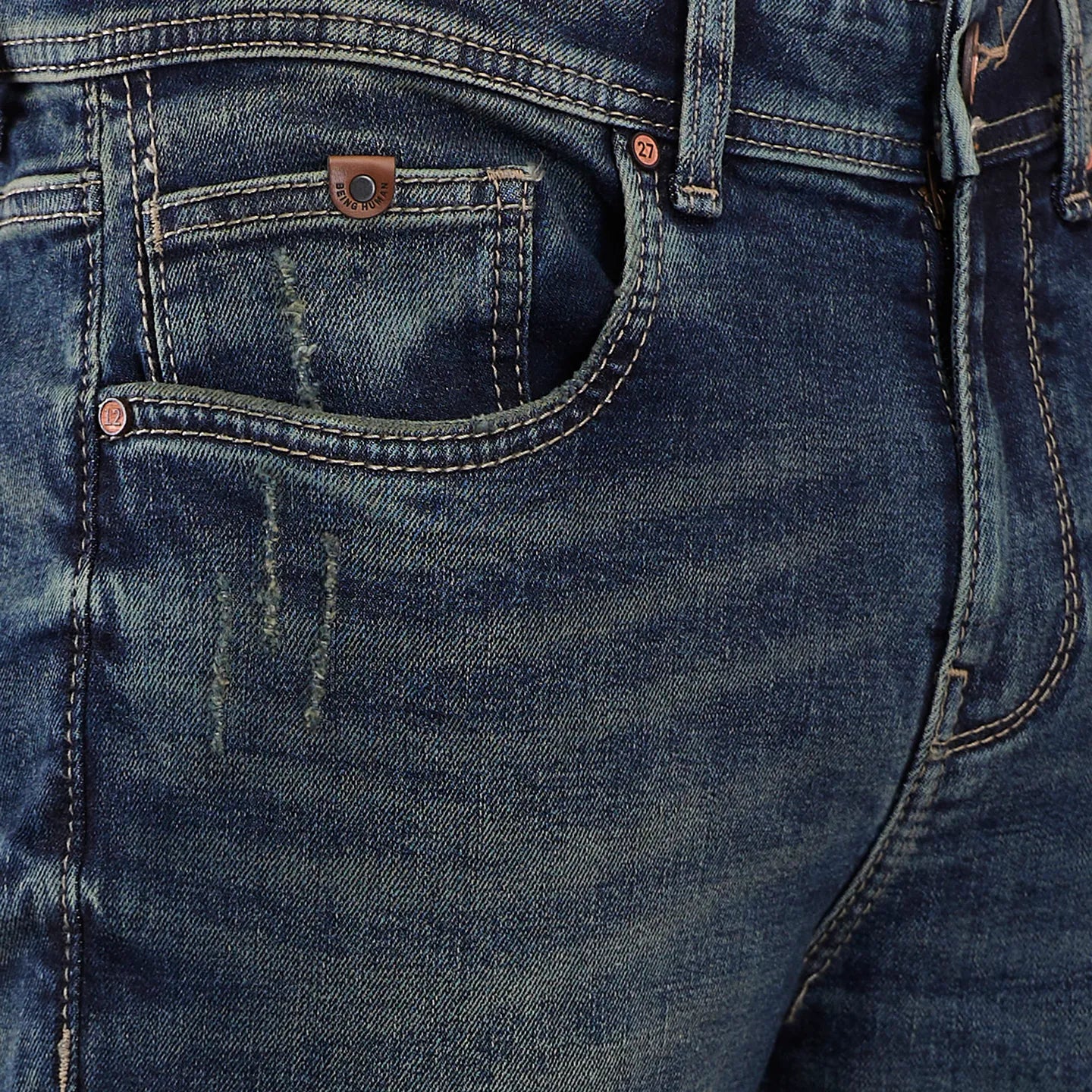 Blue Straight Fit Denims For Men By Being Human Clothing - Image 5
