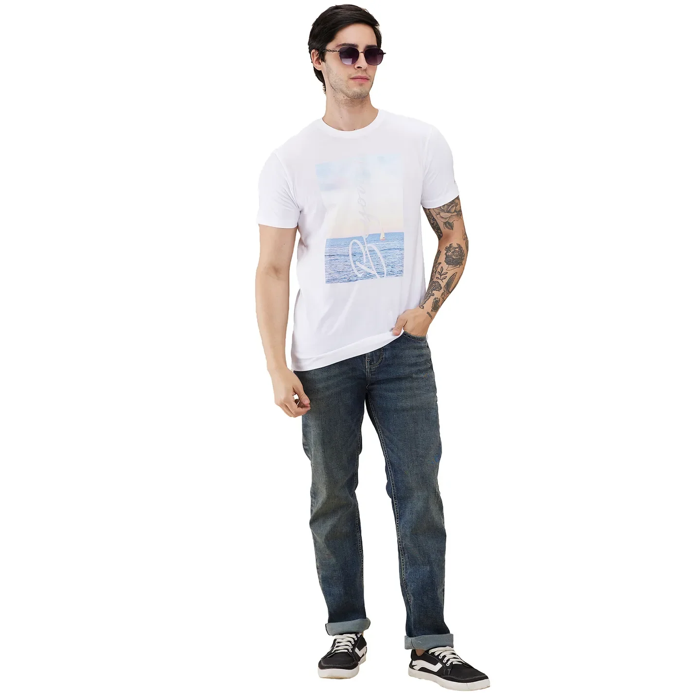 Blue Straight Fit Denims For Men By Being Human Clothing - Image 6