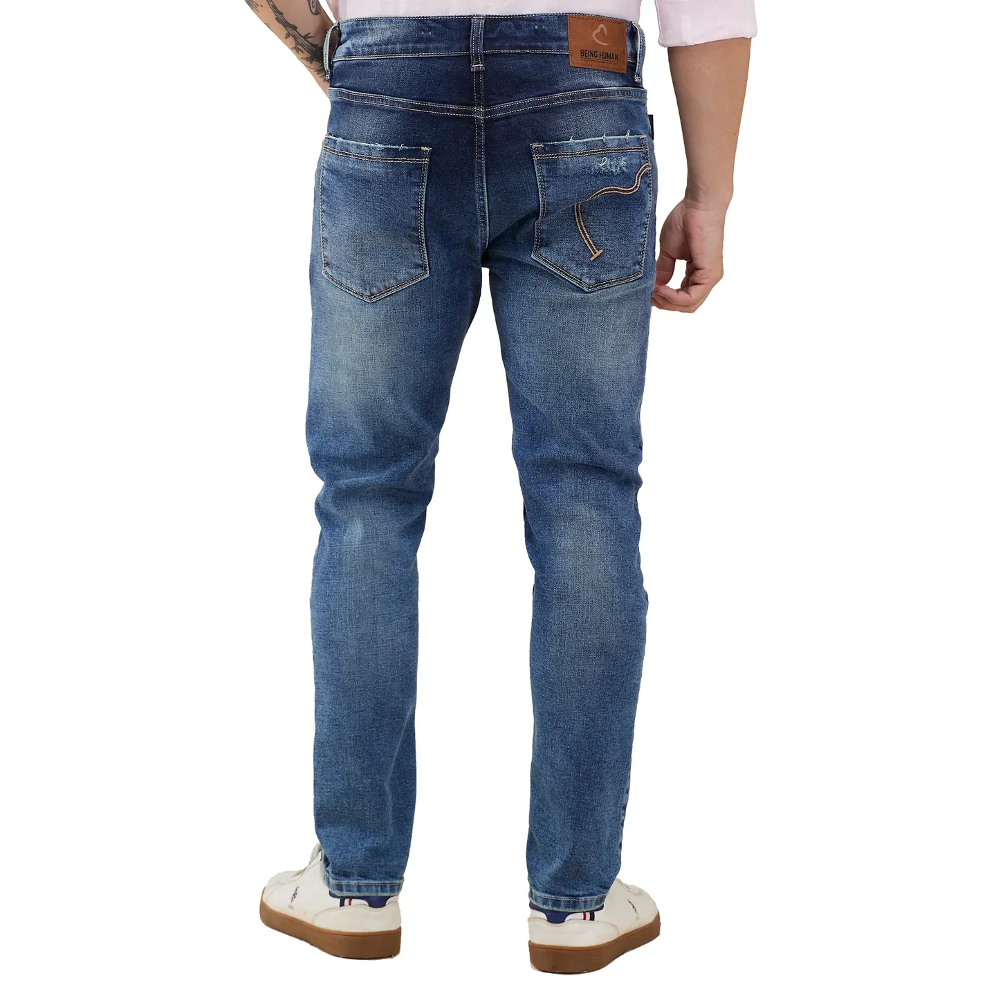 Blue Cropped Fit Denims For Men By Being Human Clothing - Image 3