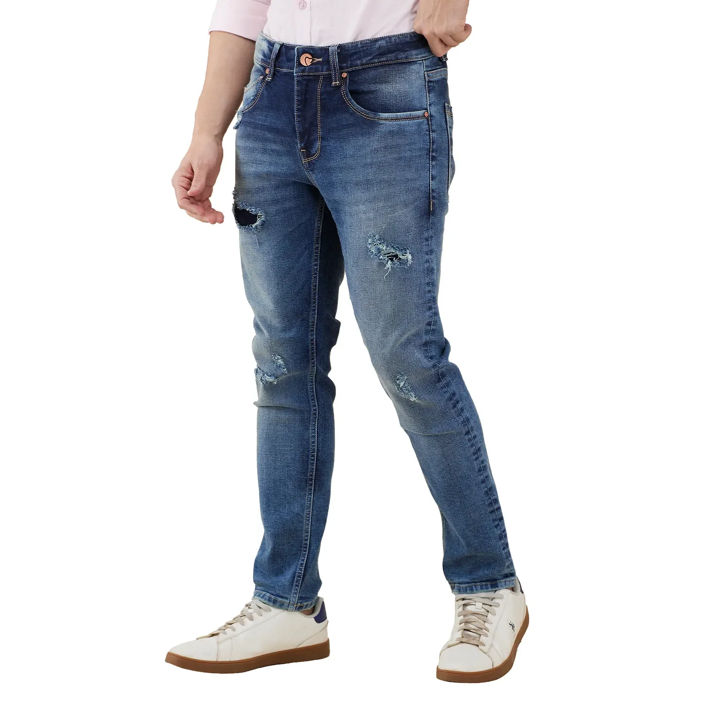 Blue Cropped Fit Denims For Men By Being Human Clothing - Image 4