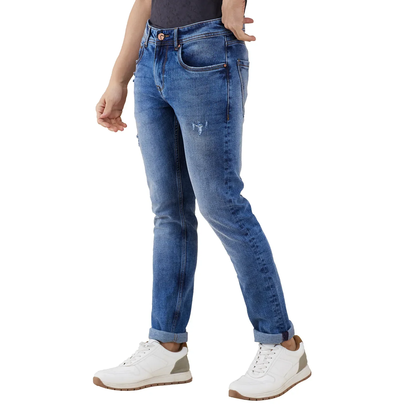 Blue Slim Fit Denims For Men By Being Human Clothing - Image 4