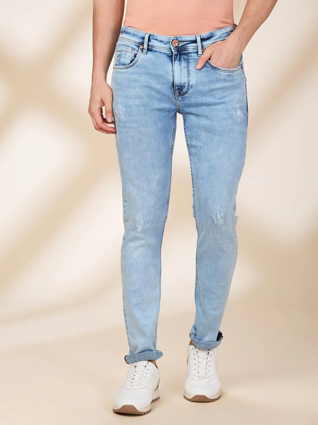 Light Blue Slim Fit Denims For Men By Being Human Clothing