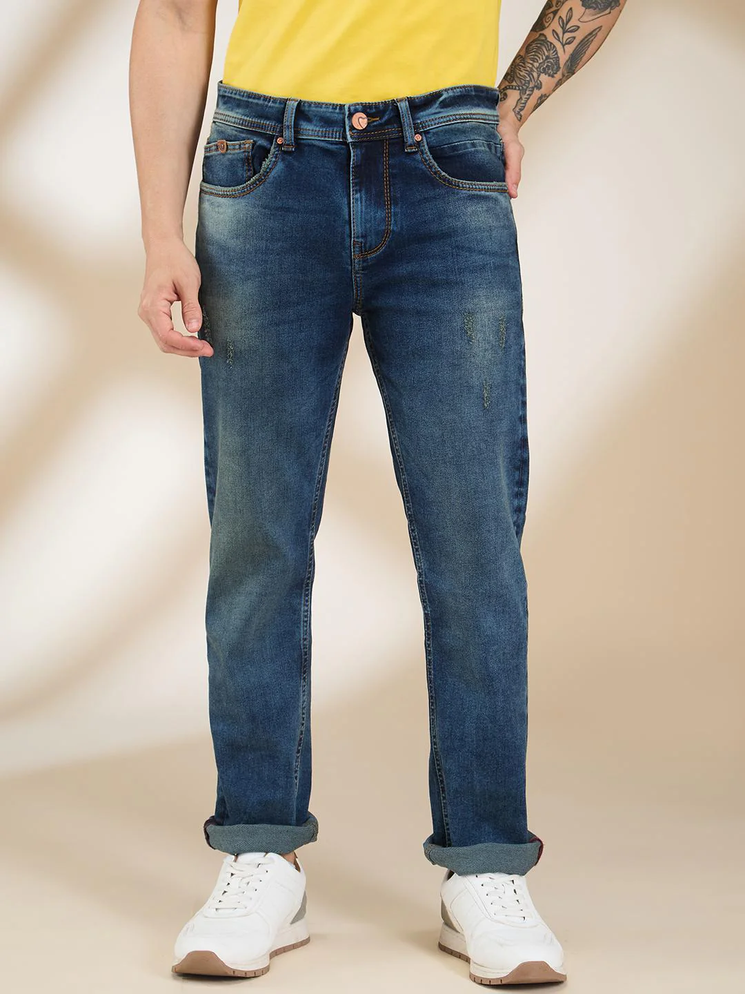Blue Straight Fit Denims For Men By Being Human Clothing