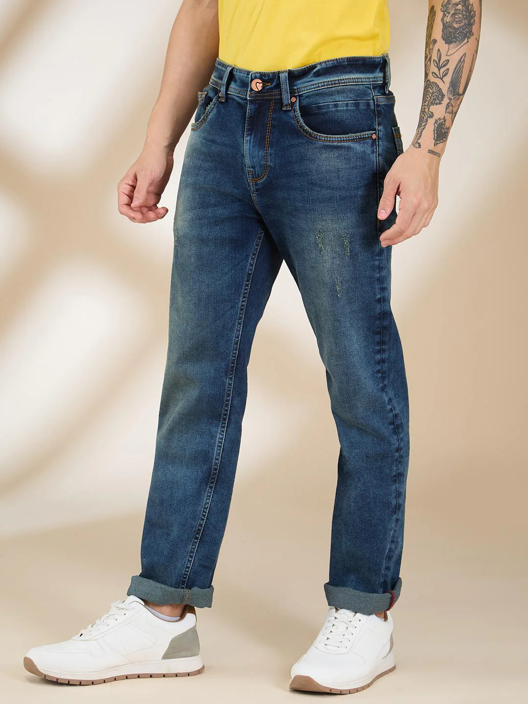 Blue Straight Fit Denims For Men By Being Human Clothing - Image 2