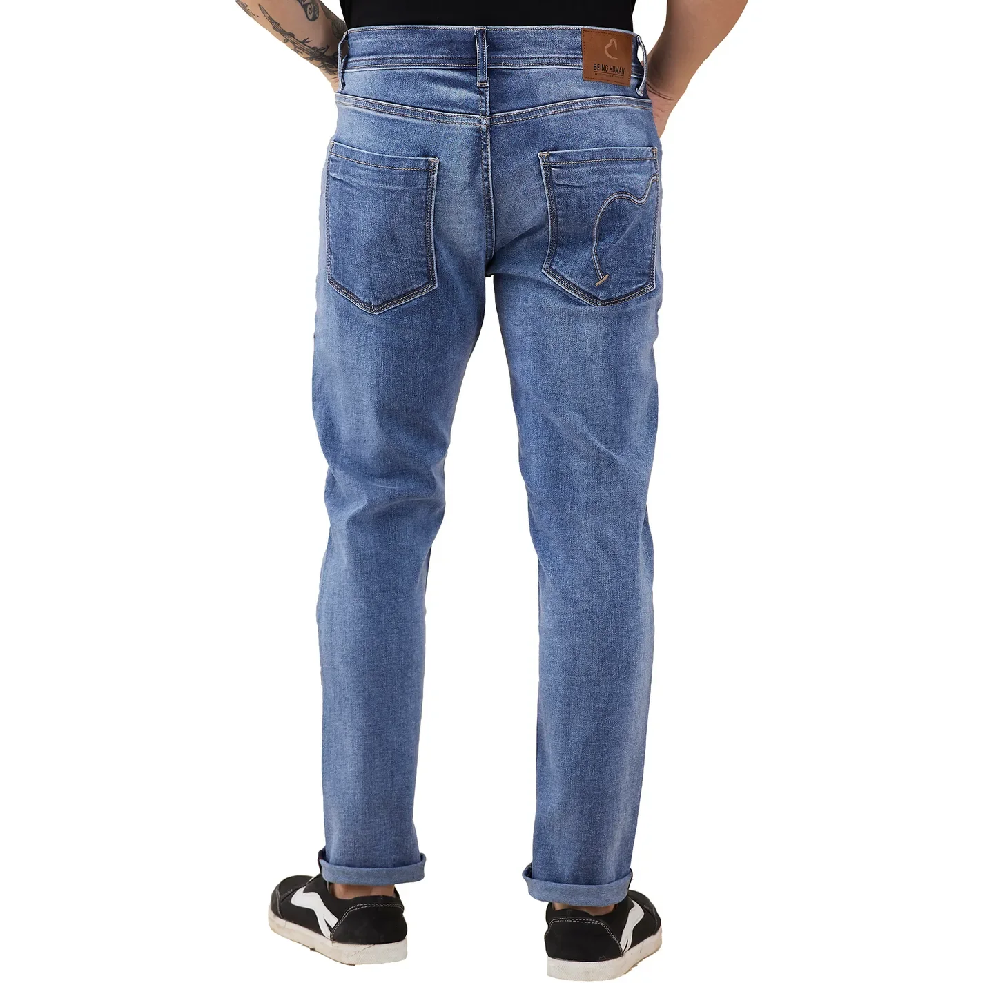 Blue Cropped Fit Denims For Men By Being Human Clothing - Image 3