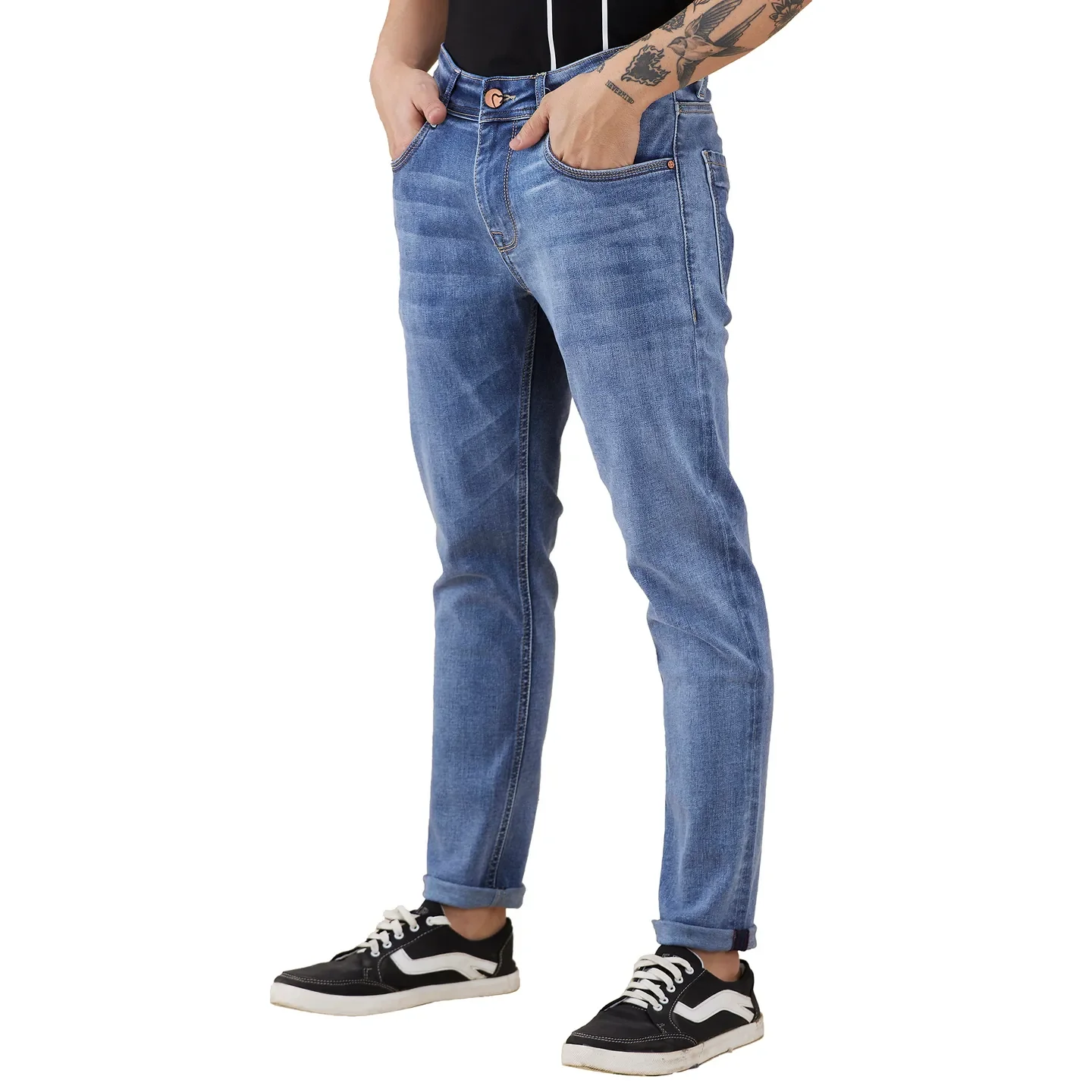 Blue Cropped Fit Denims For Men By Being Human Clothing - Image 4