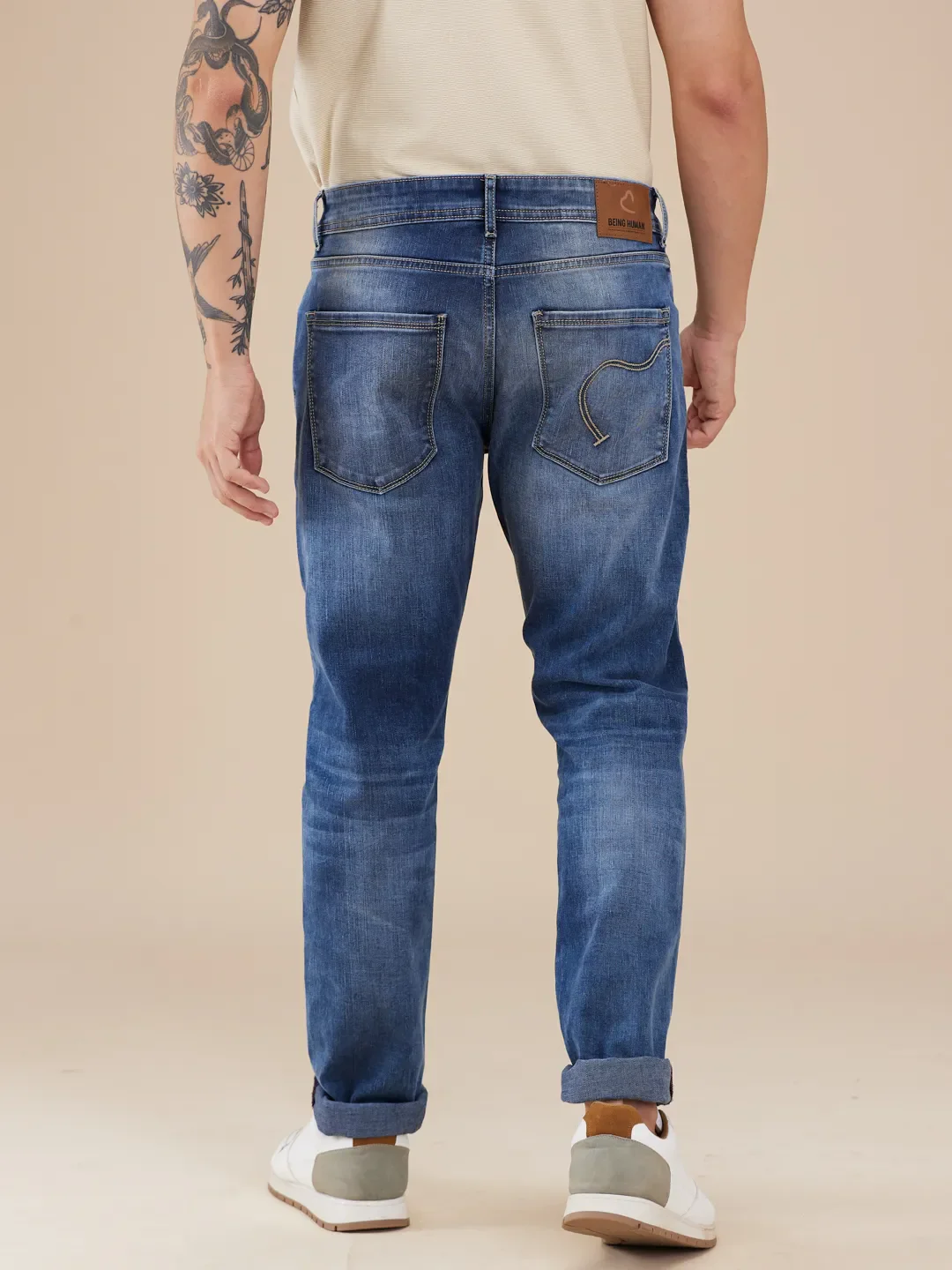 Blue Straight Fit Denims For Men By Being Human Clothing - Image 3
