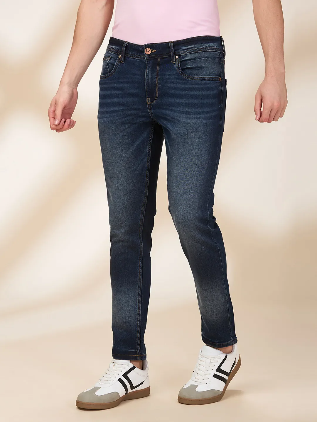 Dark Blue Cropped Fit Denims For Men By Being Human Clothing - Image 4